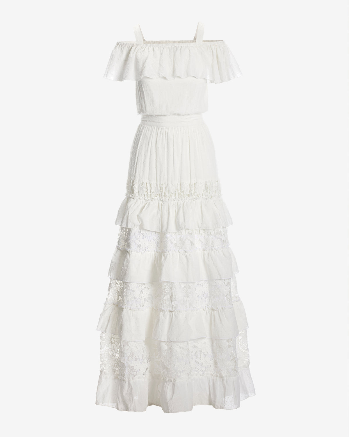Off The Shoulder Lace Inset Blouson Maxi Dress White