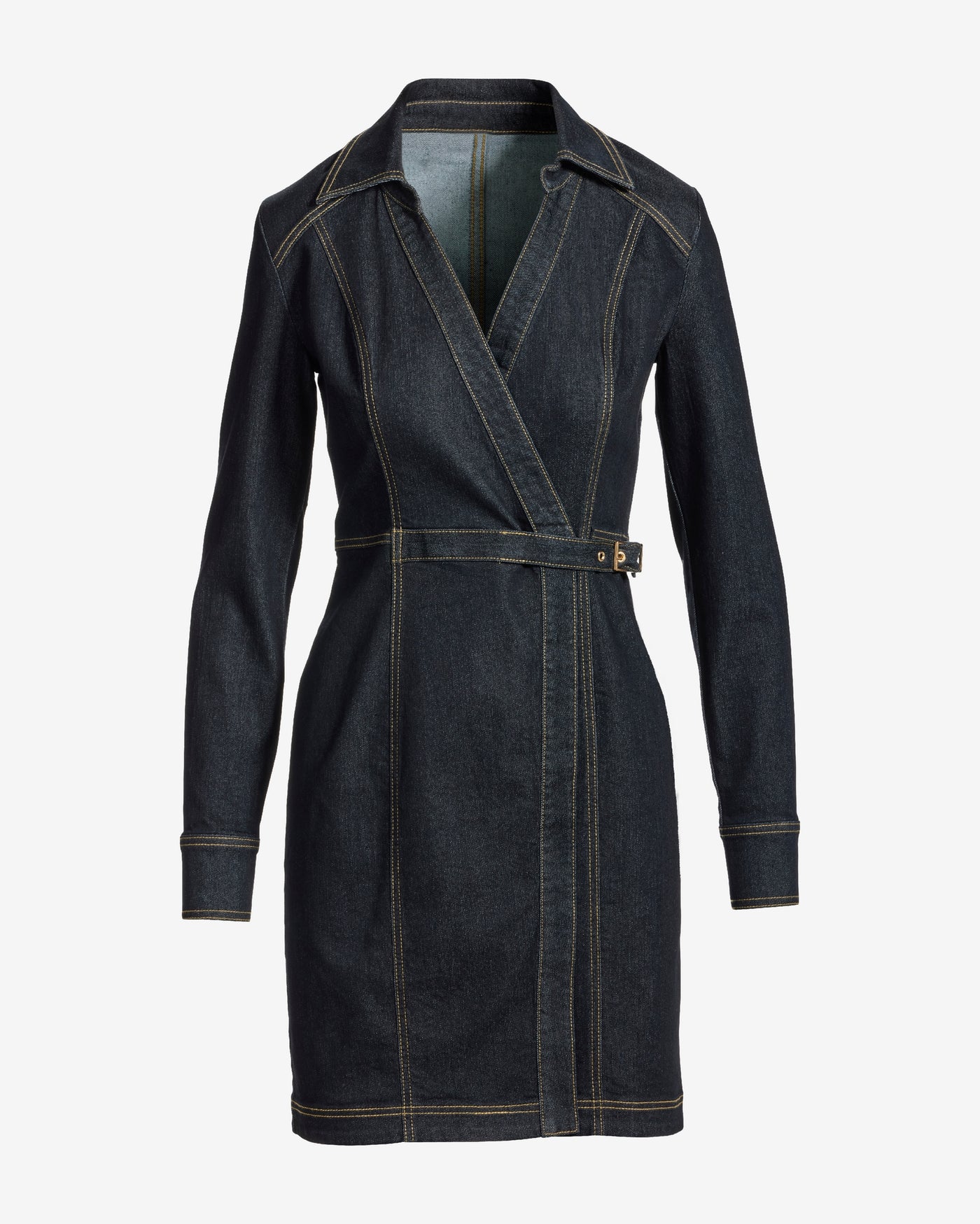 Grommet Belted Denim Dress Rinse