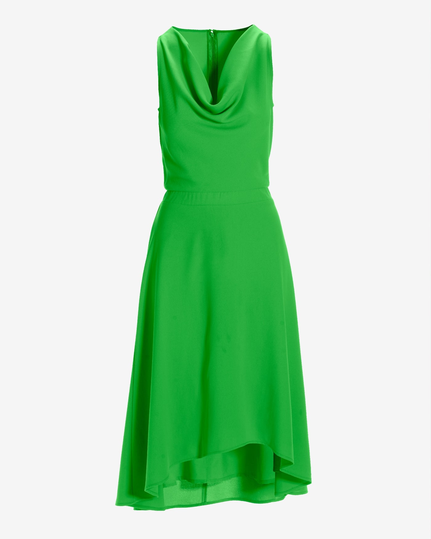 Cowl Neck Sleeveless High Low Dress Green