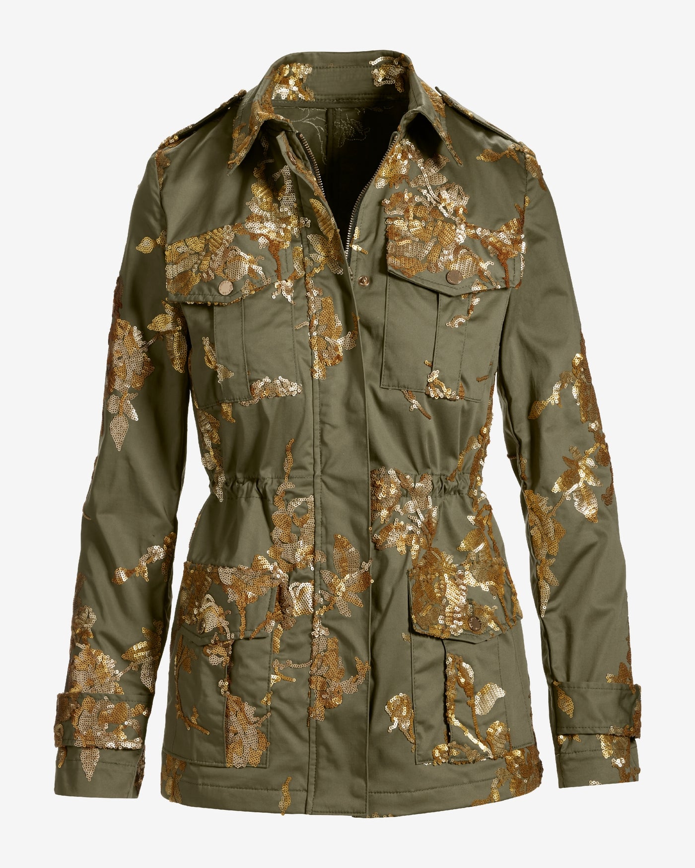 Floral Sequin Embellished Utility Jacket Olive Night