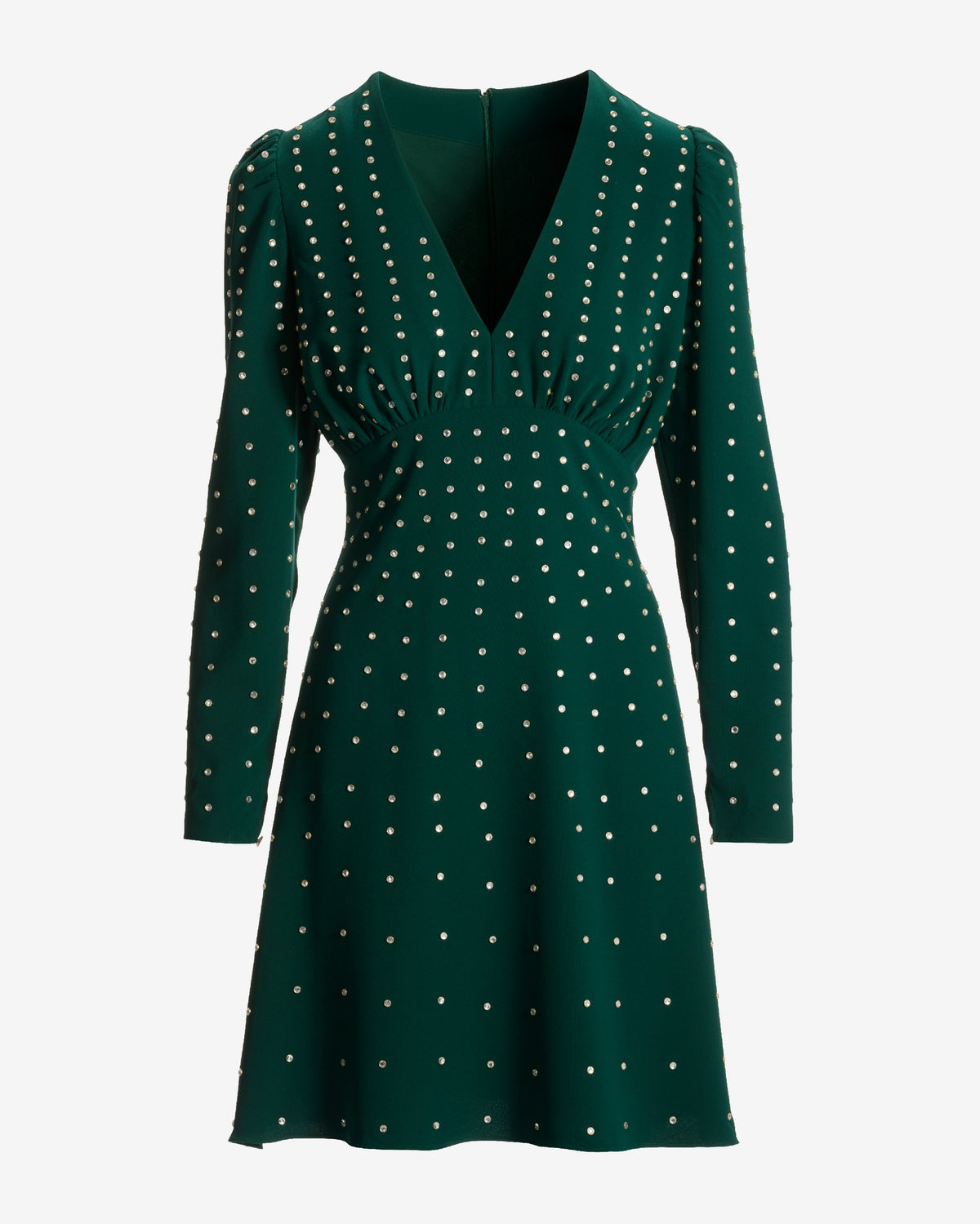 Crystal Embellished V Neck A Line Dress Deep Emerald