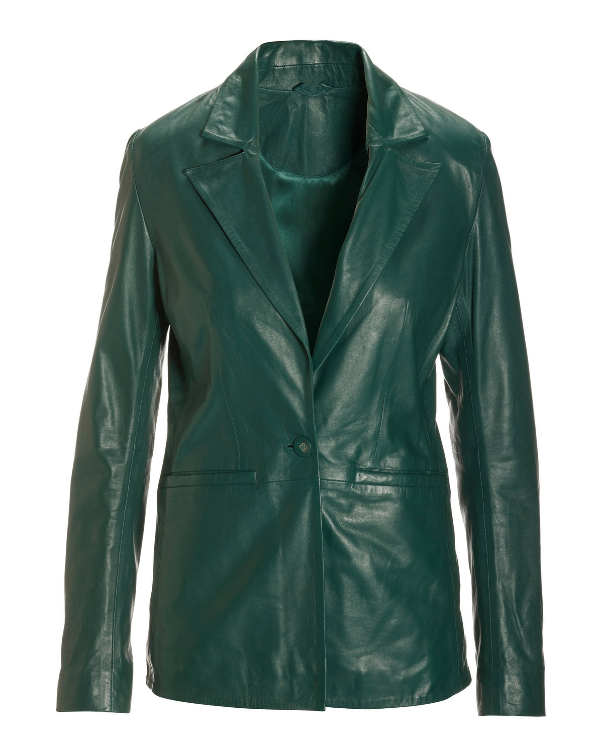 Leather Shaped Single Button Blazer Deep Emerald