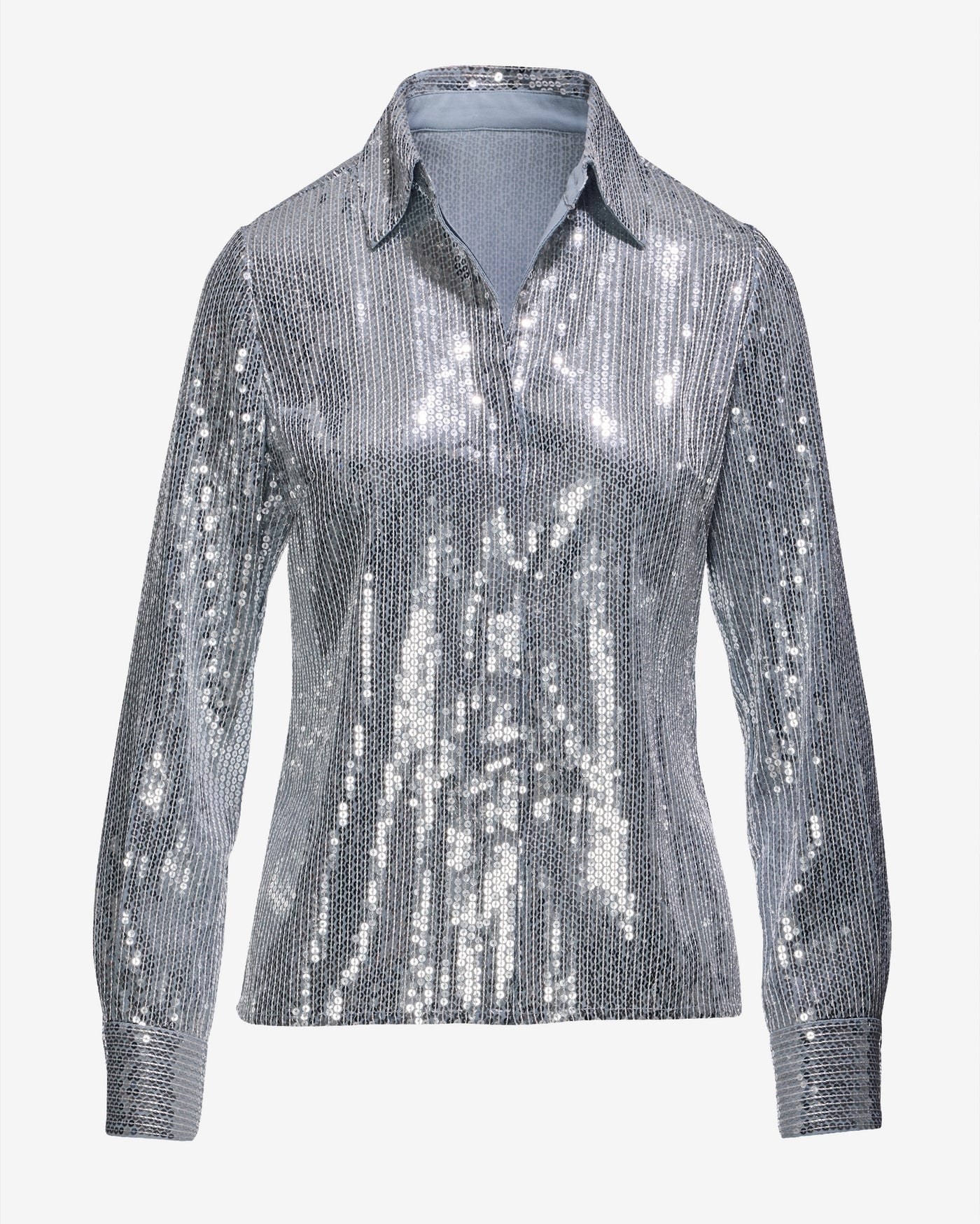 Sequin Button-Up Shirt Silver