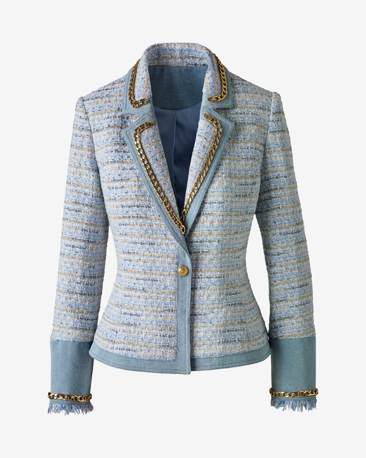 Denim Trim Tweed Blazer Blue Multi