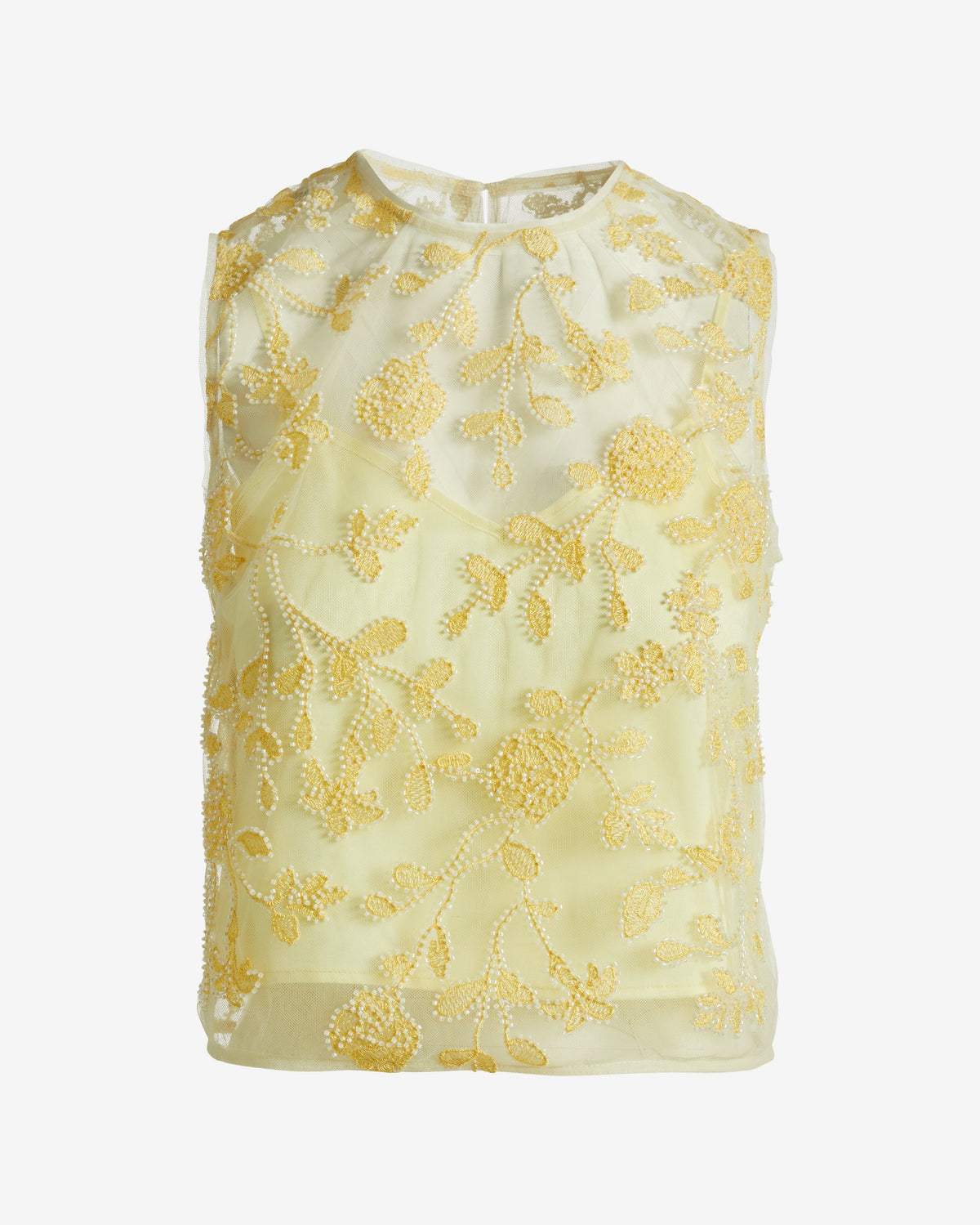 Floral Embellished Mesh Woven Top Pale Banana