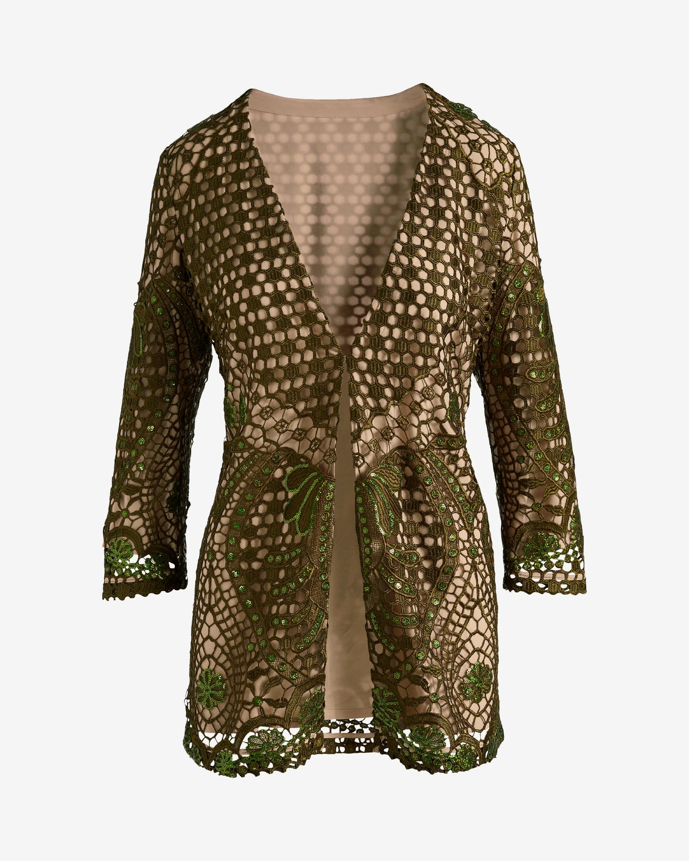 Eyelet 3/4 Sleeve Jacket Olive