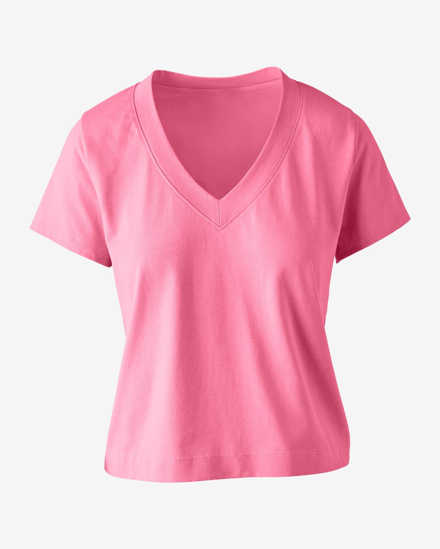 Cotton V Neck Short Sleeve Tee Pink Carnation