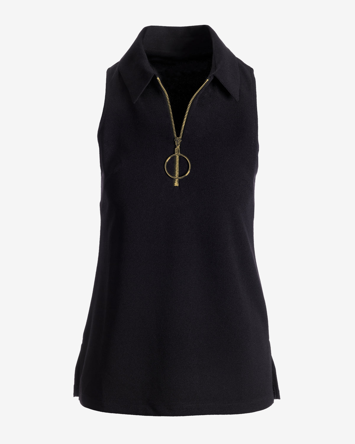 Collared Zip-Up Sleeveless Knit Top Black