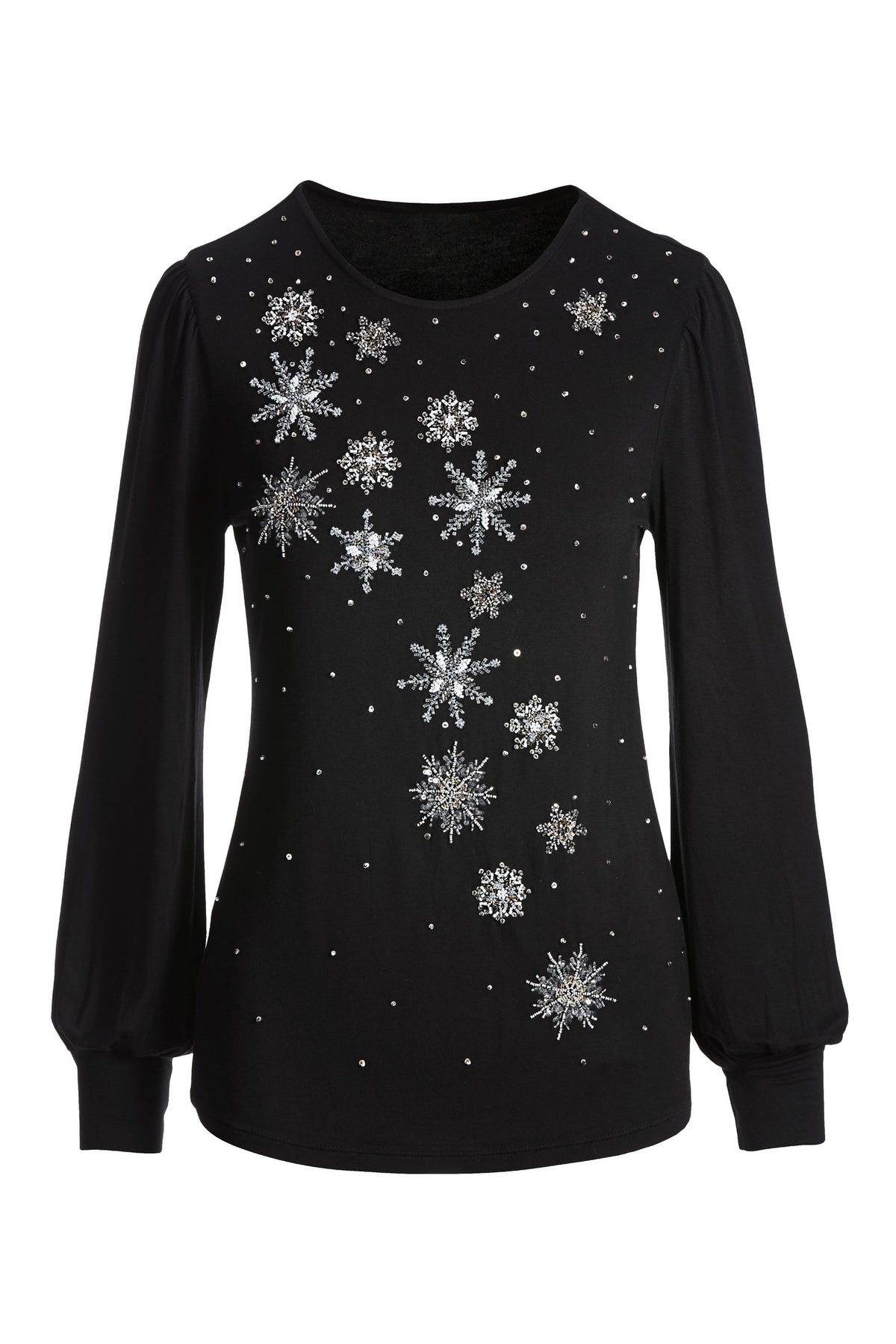 Snowflake Puff Sleeve T-shirt Black