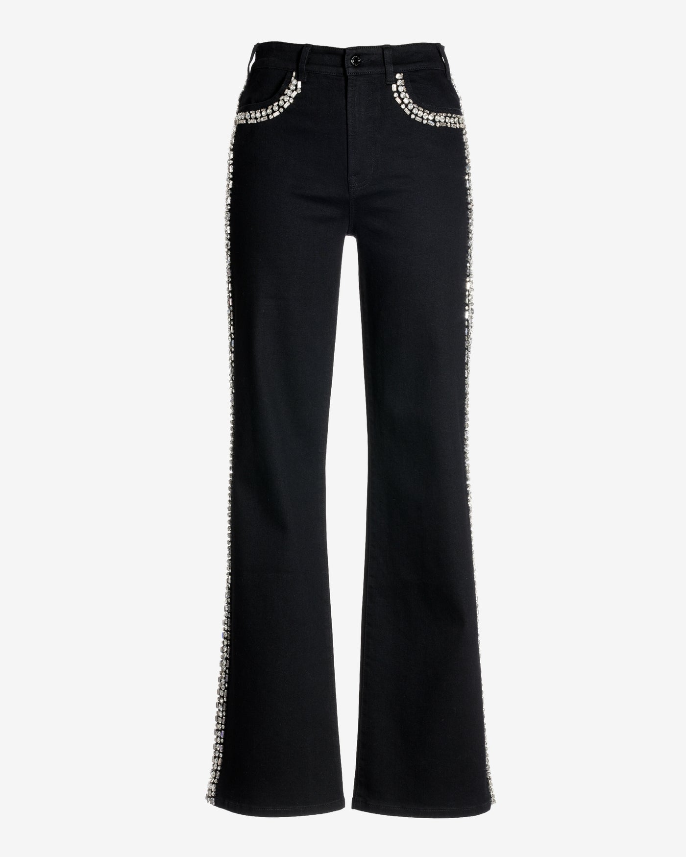 Malibu Embellished Crystal Trim Palazzo Jean True Black