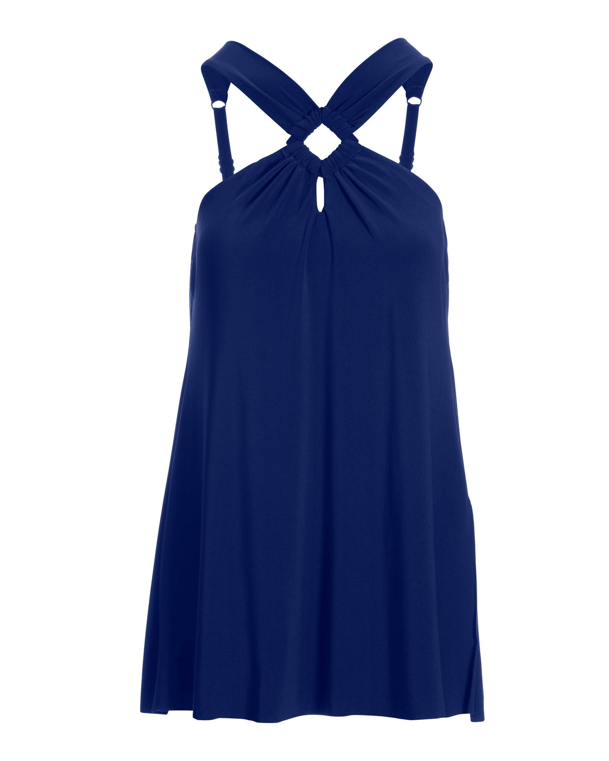 Square-Cut Hardware Swim Dress Navy Blue