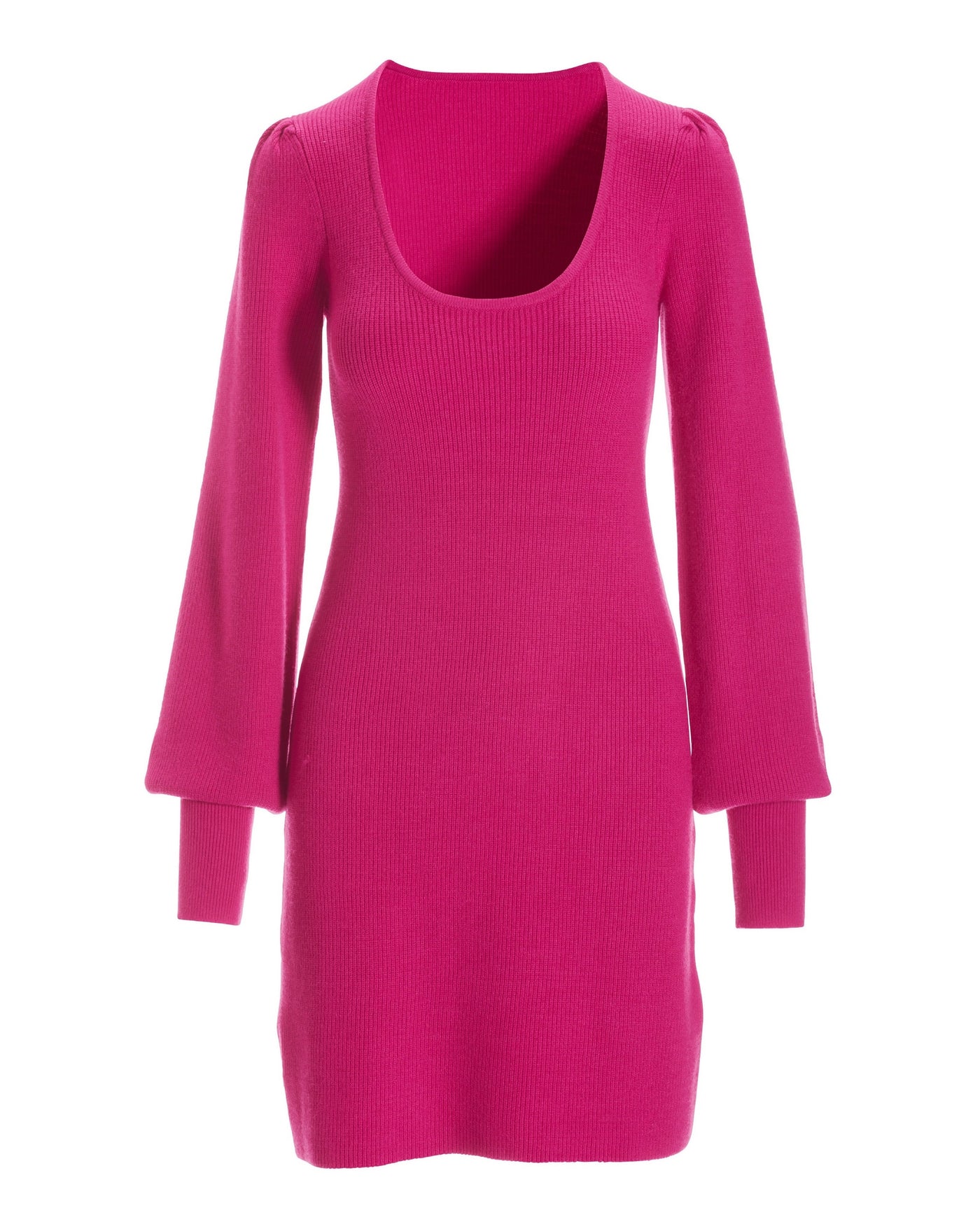 Scoop Neck Balloon Sleeve Sweater Dress Pink Peacock