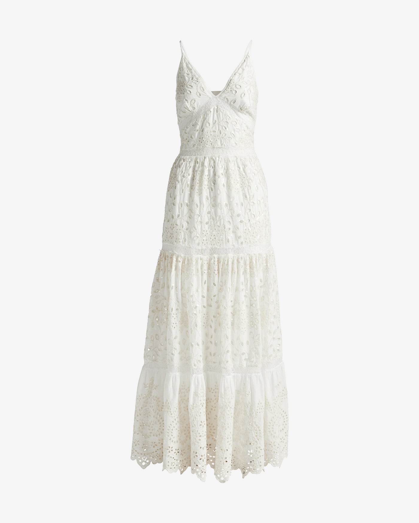 Clear Sequin Coated Eyelet Maxi Dress Off White