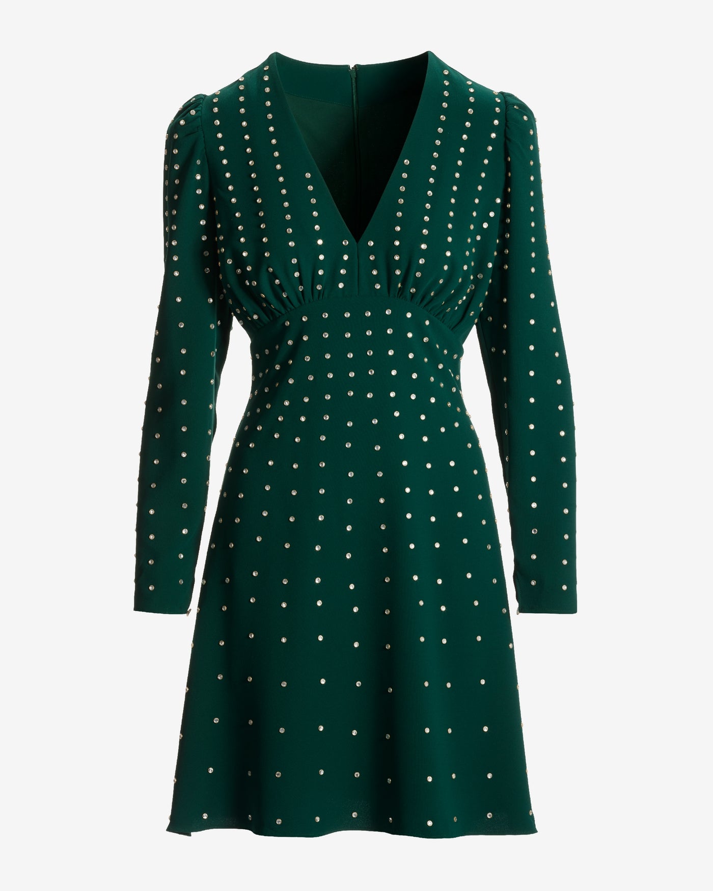 Crystal Embellished V Neck A Line Dress Deep Emerald