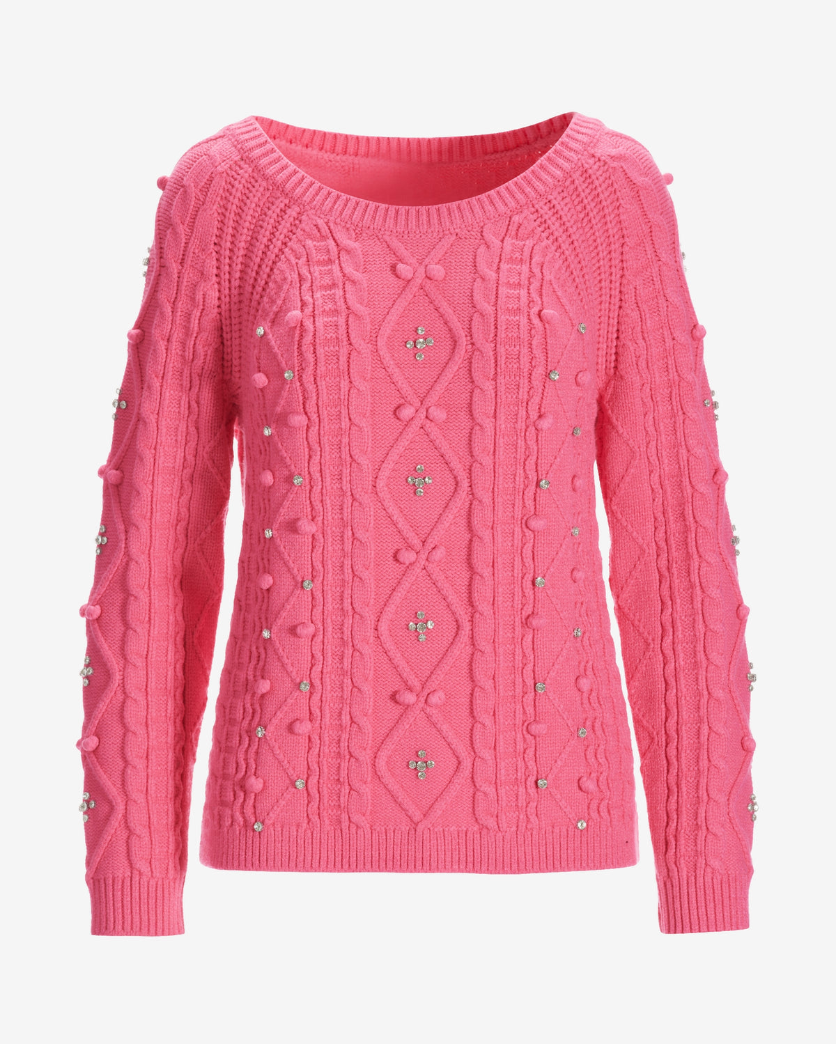 Embellished Cable Pullover Sweater Pink Carnation