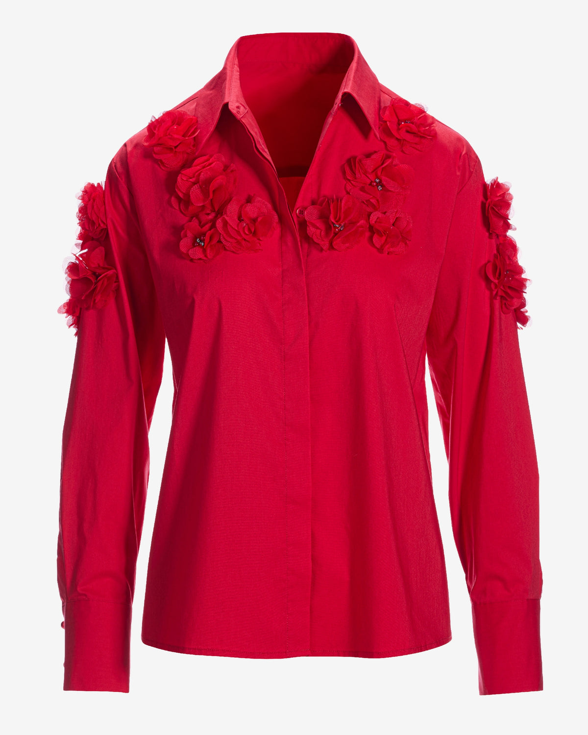 Poplin and Pearl Button Up Shirt Tomato Red