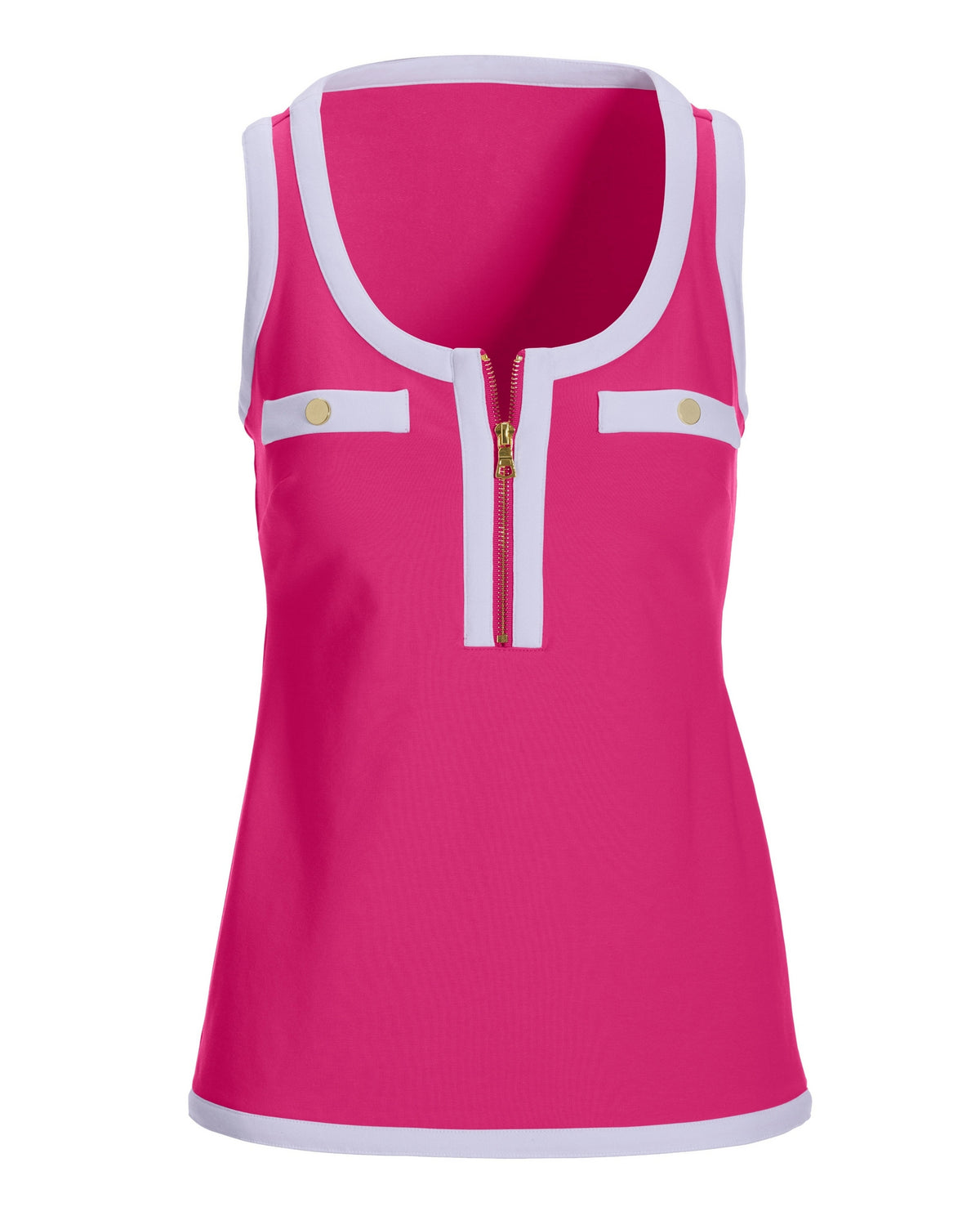 Scoop-Neck Color Block Zip Top Pink