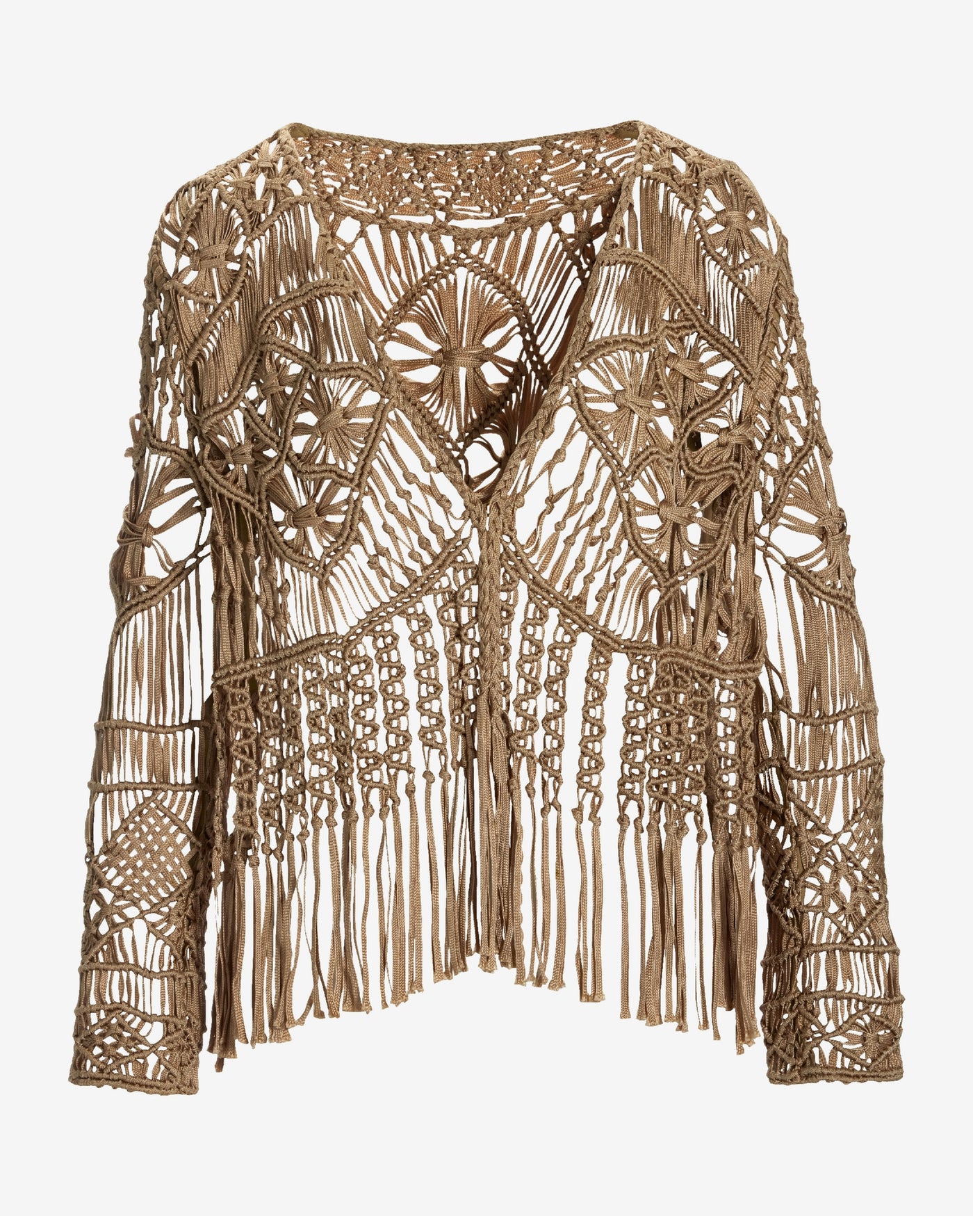 Macrame Fringe Cardigan Sesame