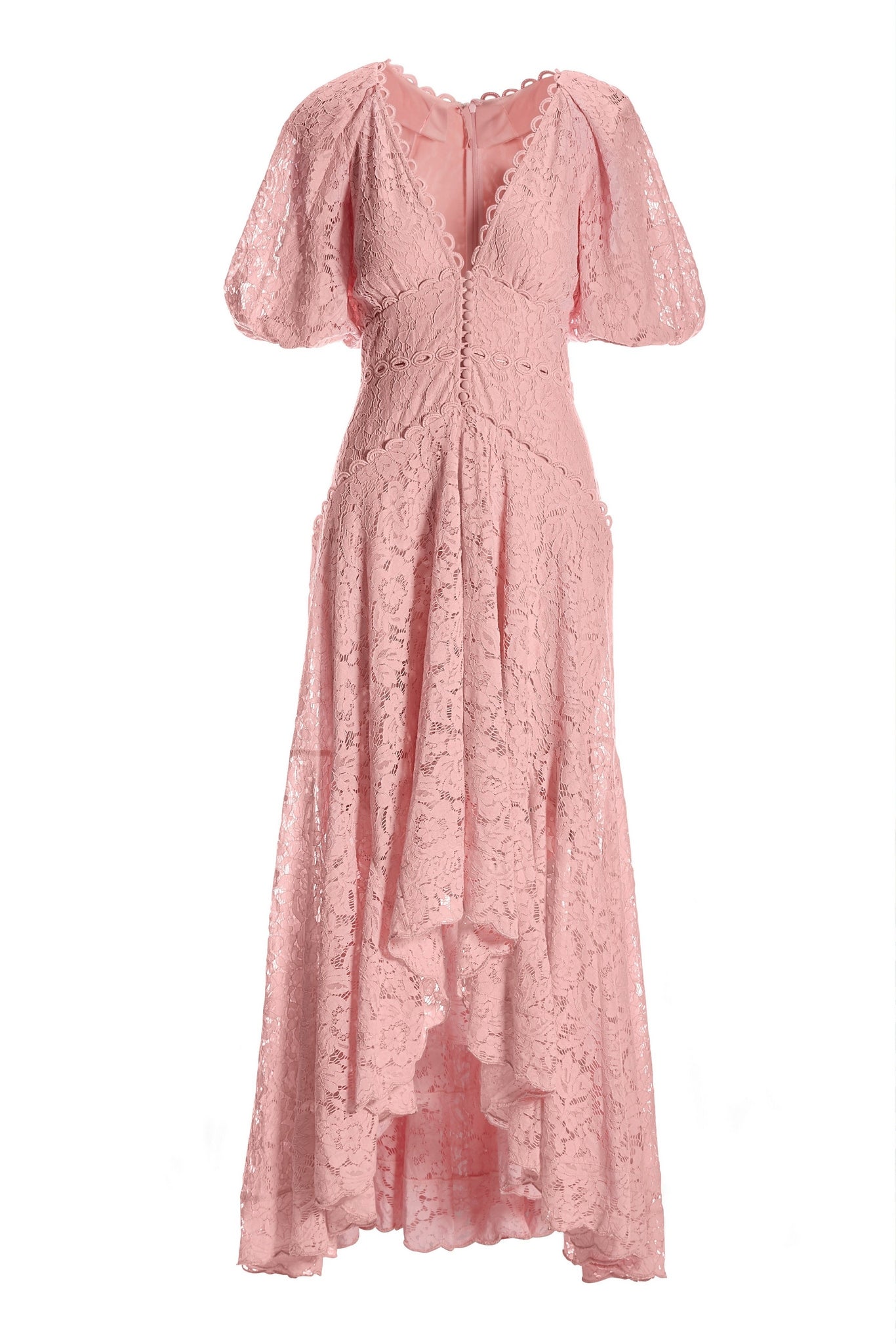 Puff Sleeve Lace High Low Dress Candy Pink