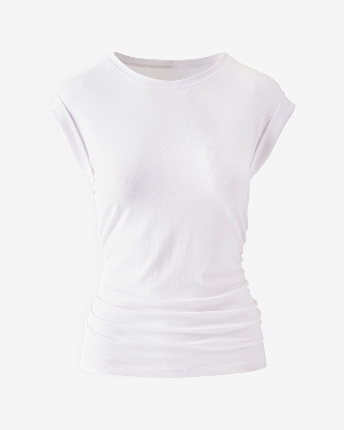 Crew Neck Shirred T- Shirt White