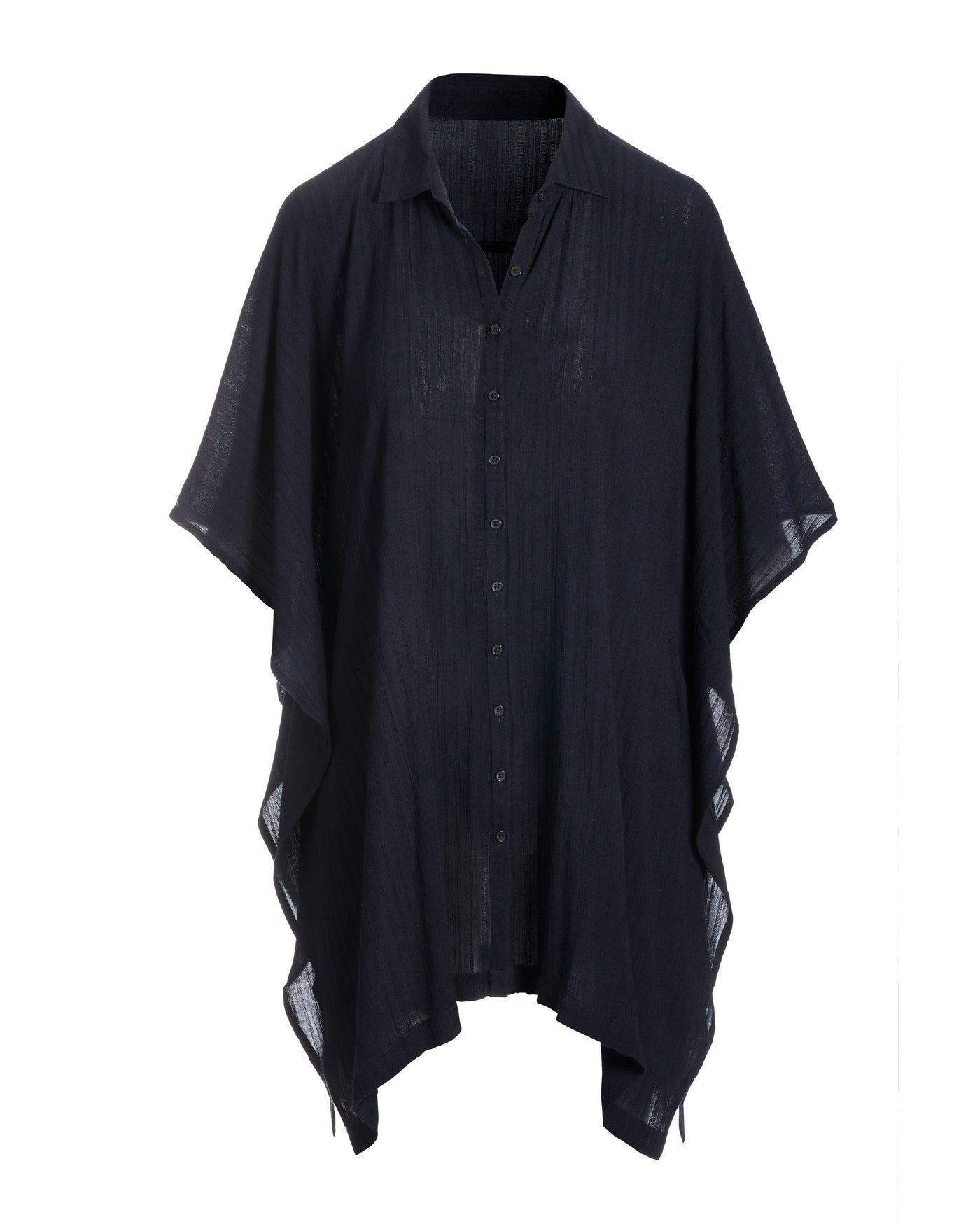 Tie Front Versatile Shirt and Cover-Up Black