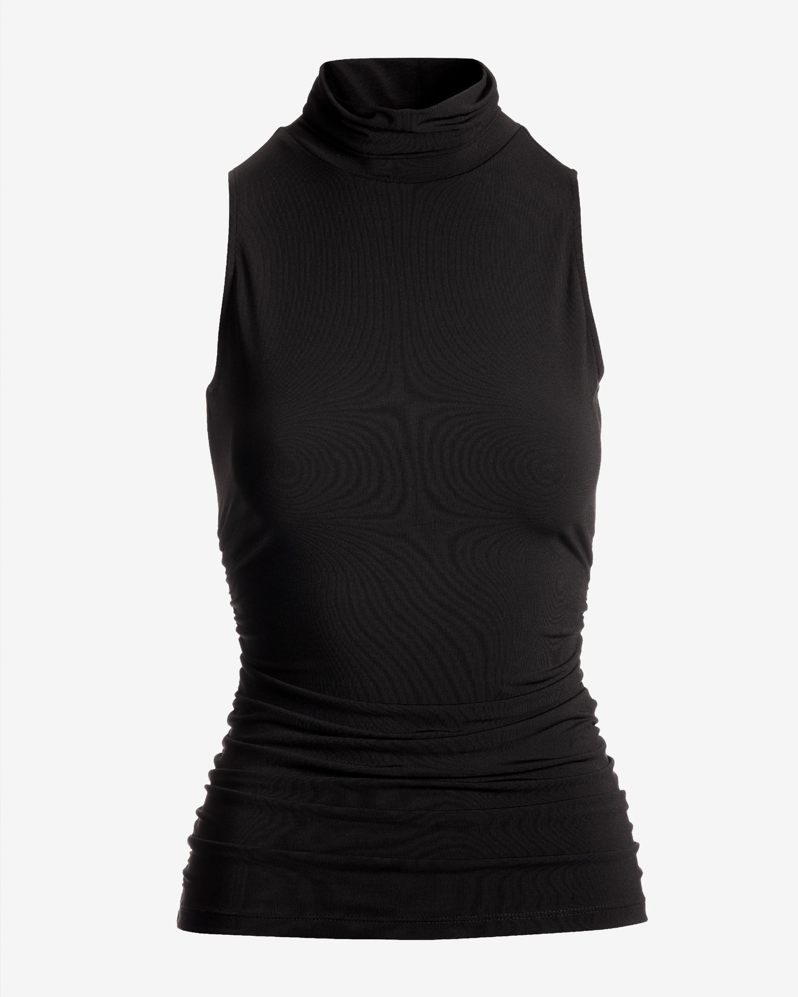So Chic Sleeveless Ruched Turtleneck Knit Top - Proper Black