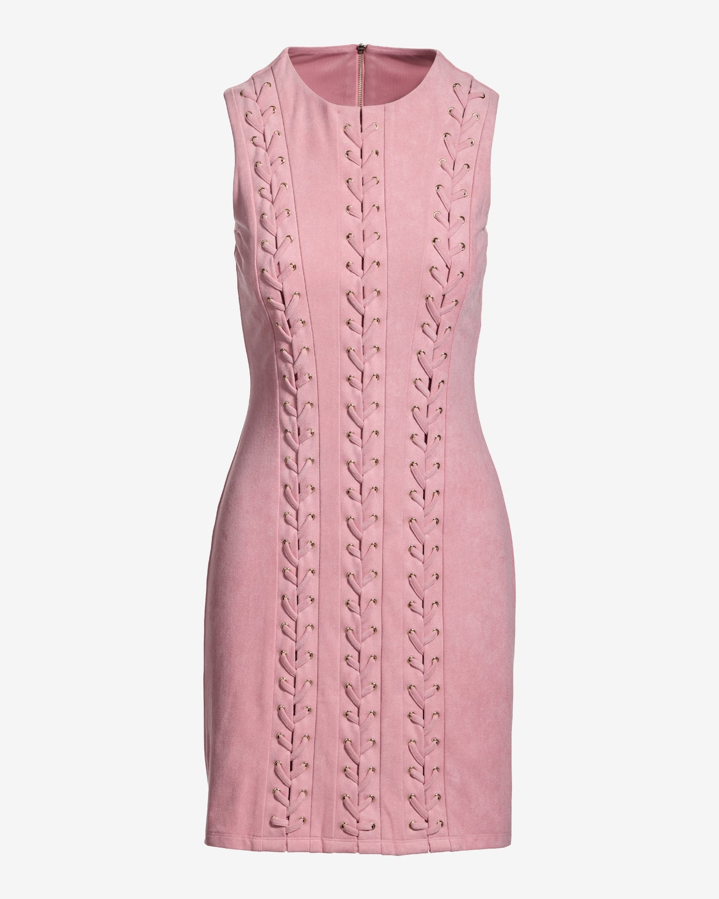 Faux Suede Lace Up Grommet Sheath Dress Blush