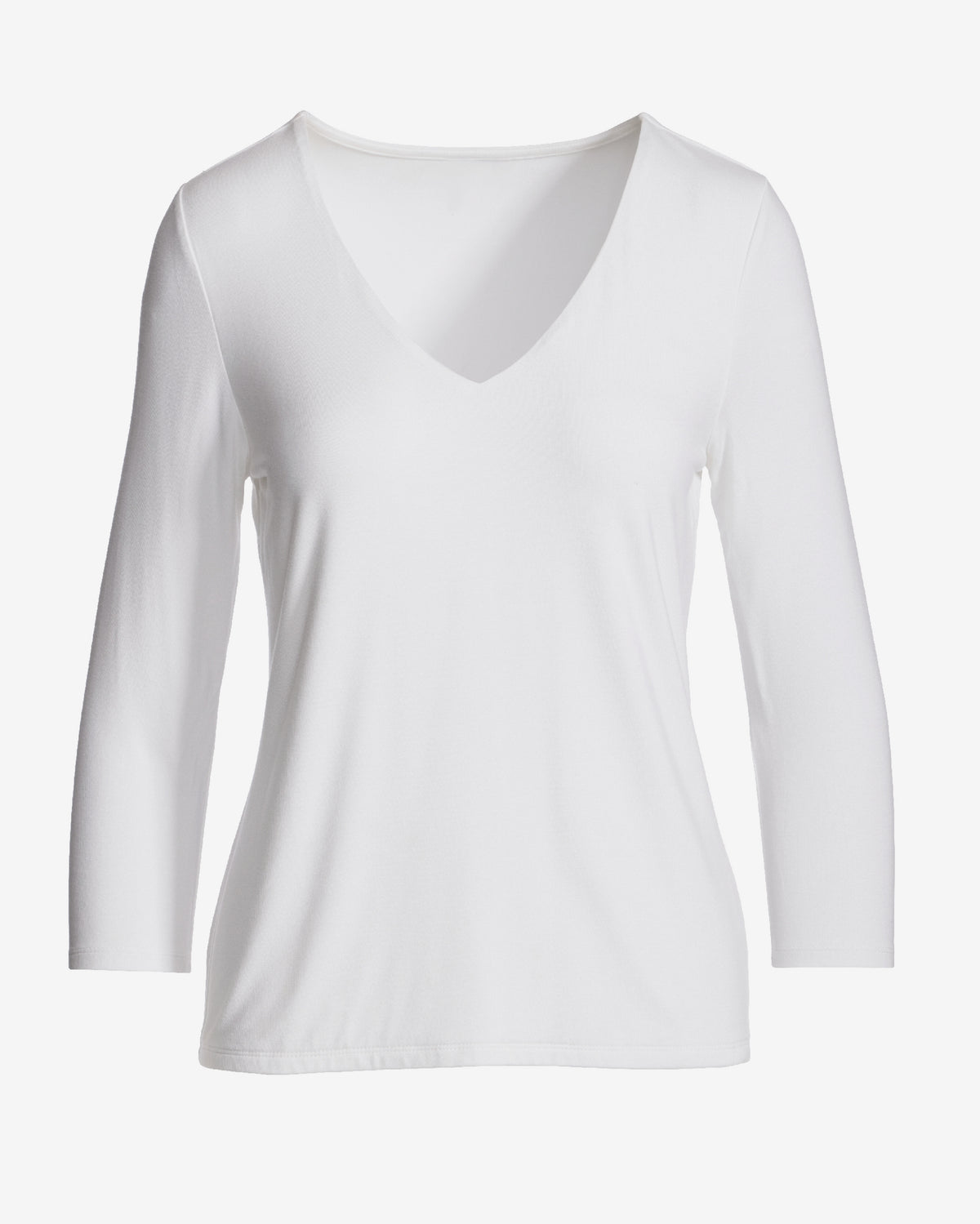 Effortless Three Quarter Sleeve V Neck Pure White