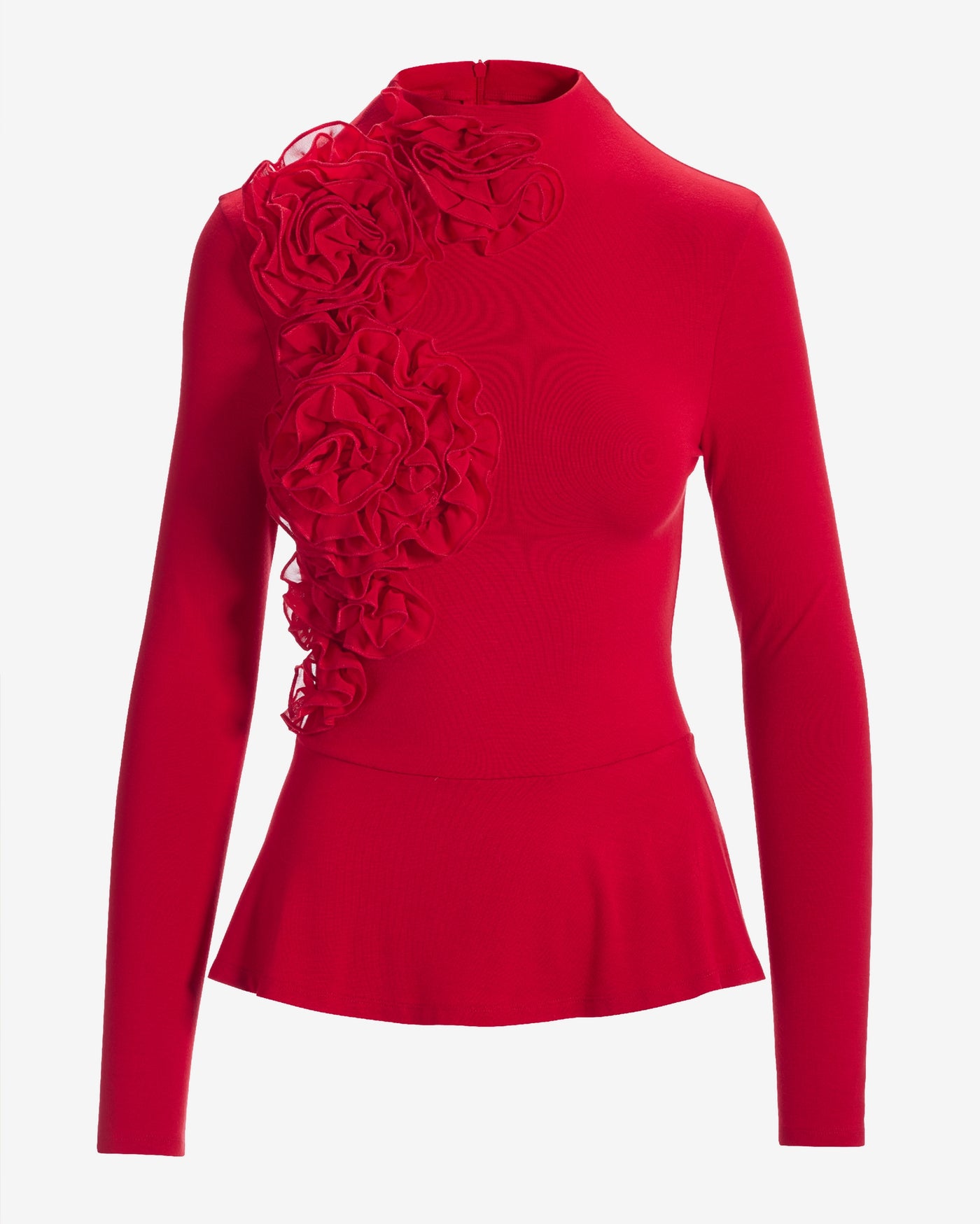 Mock Neck Chiffon Peplum Top Racing Red