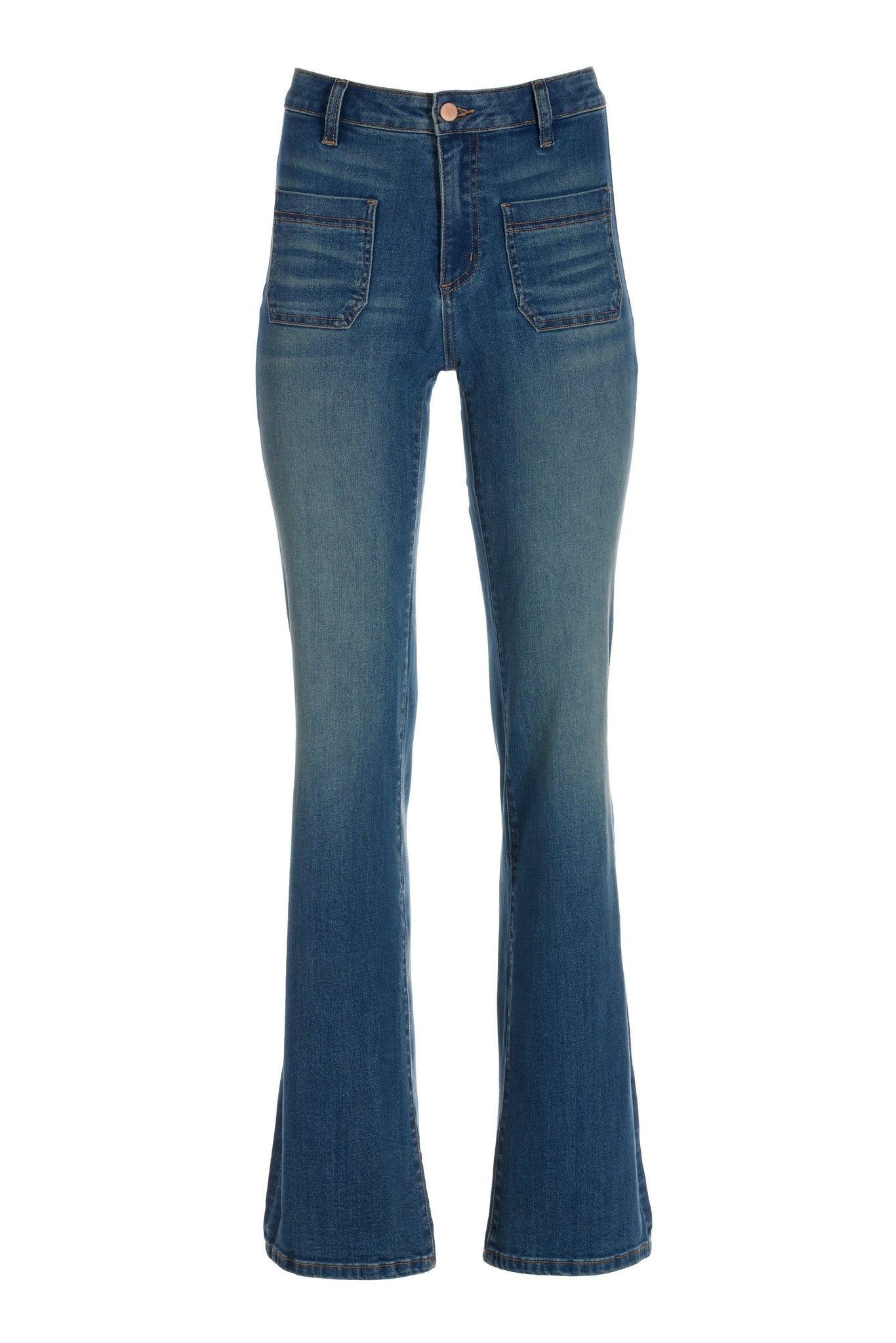 【BOK PLACE】Back Pocket Washing Straight Bootcut Denim PT Patch Pocket Detail Bootcut Jean - Medium Wash | Boston Proper