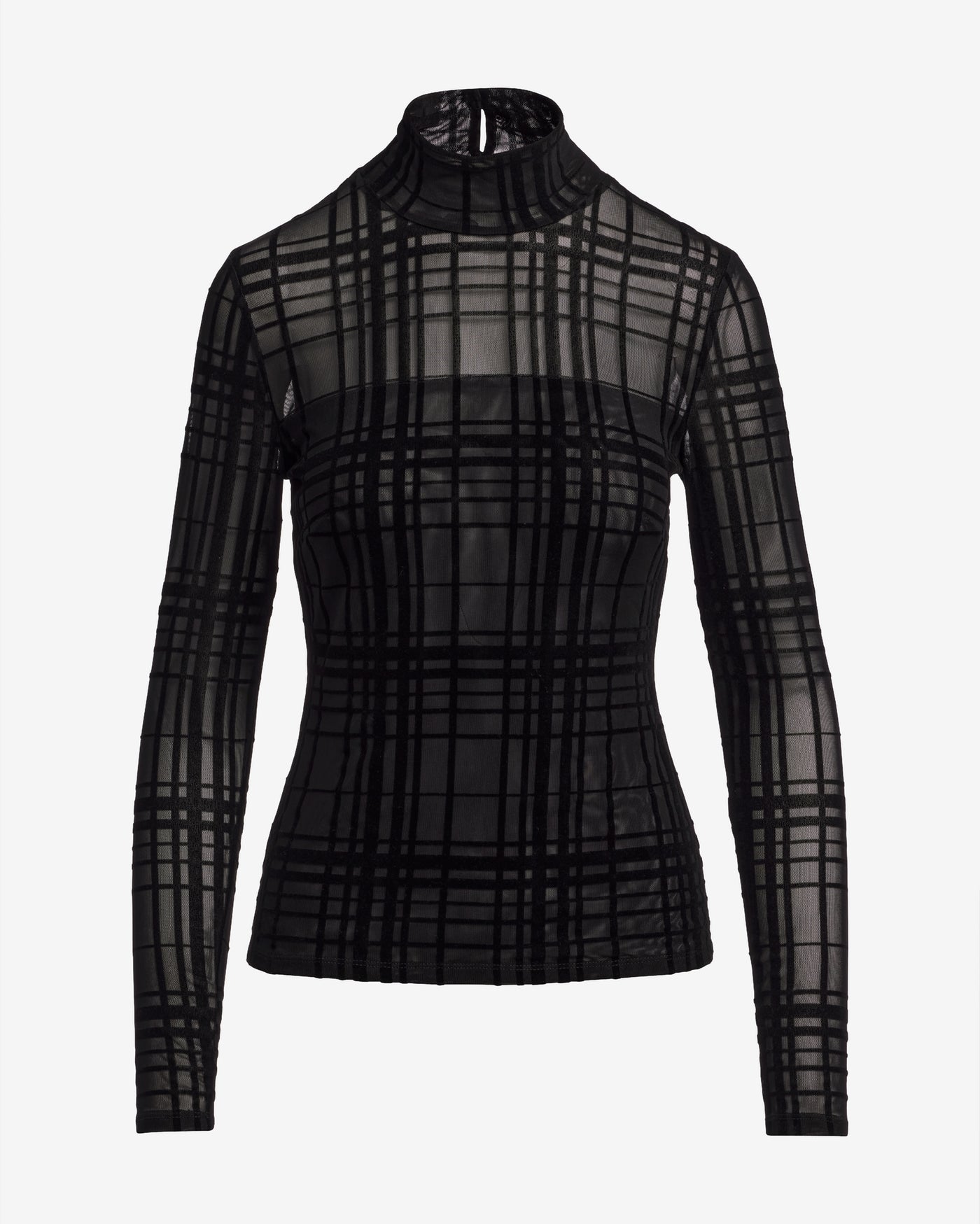 Plaid Burnout Turtleneck Knit Top Black Multi