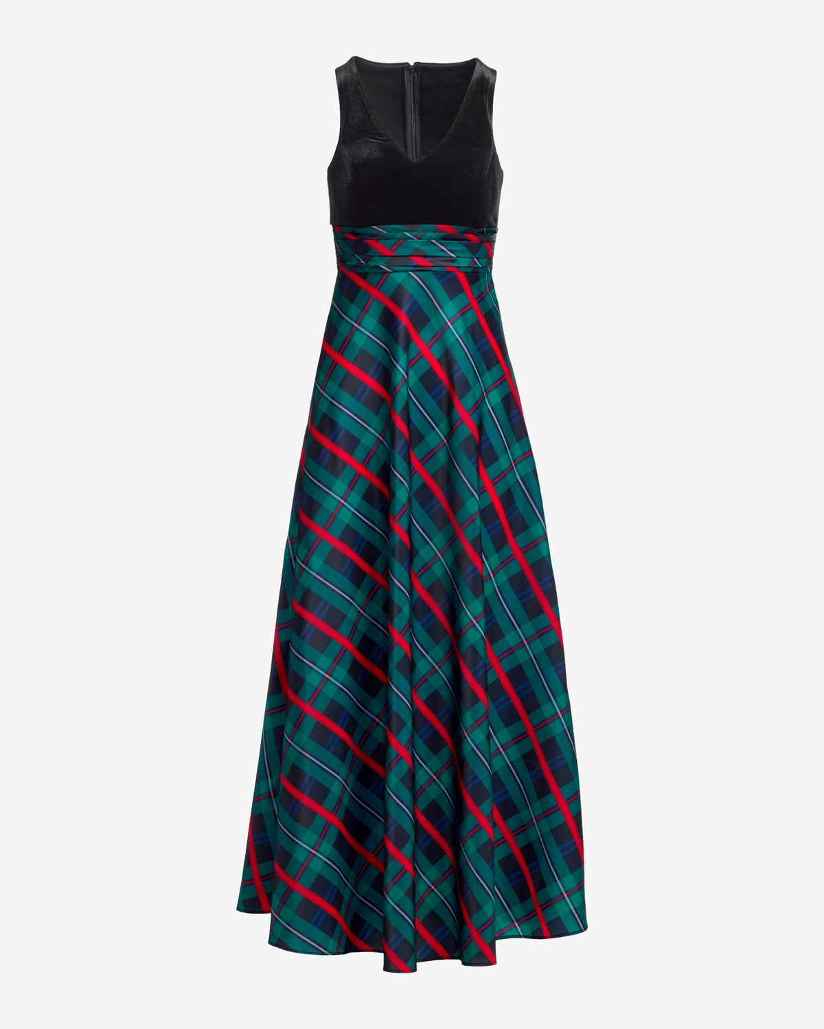 Velvet Bodice Plaid Gown Multi