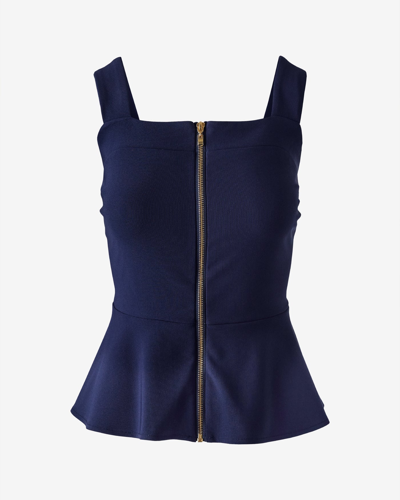Beyond Travel Sleeveless Peplum Zip-Up Top Maritime Navy