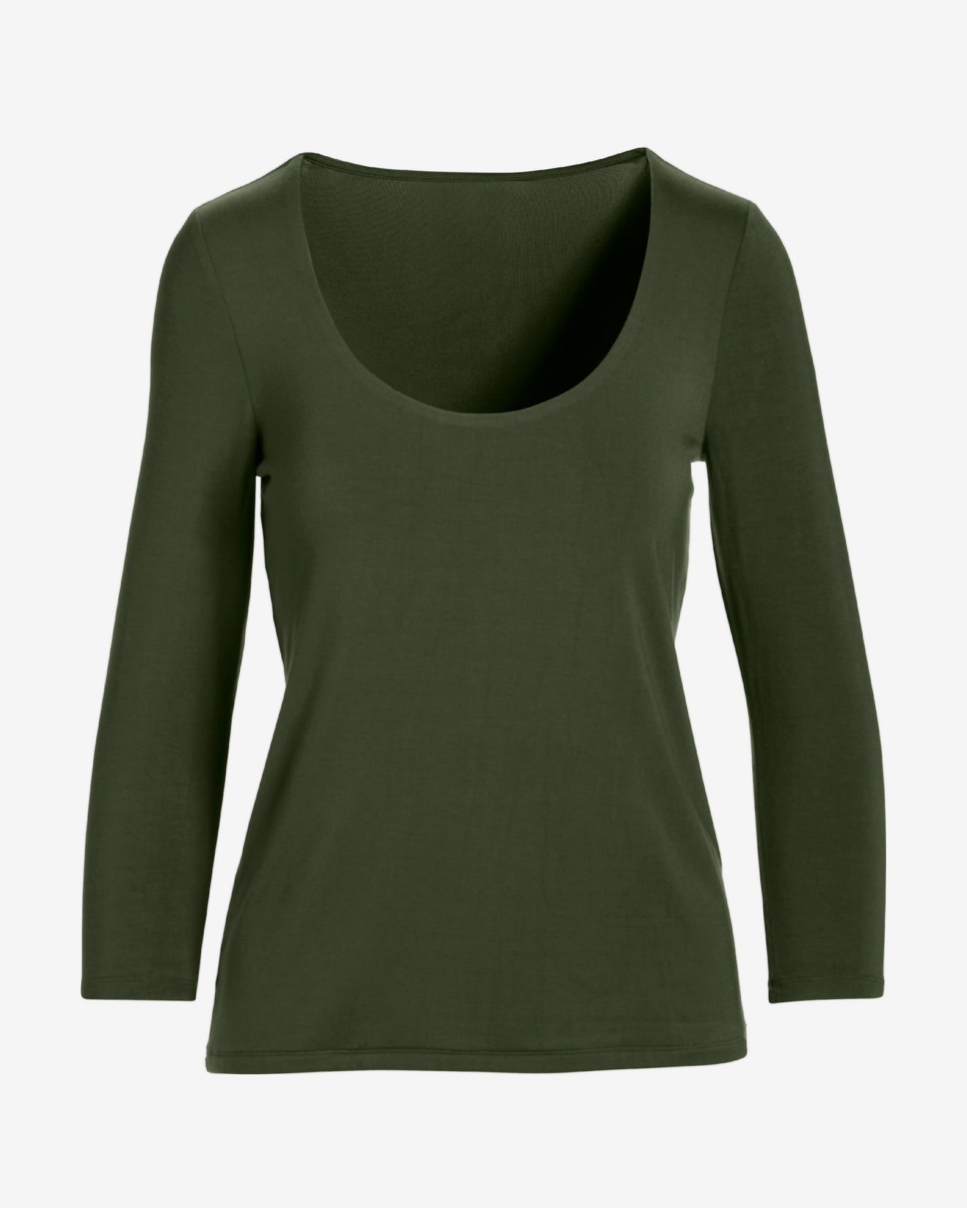 So Effortless Three Quarter Sleeve Scoop Neck Top Forest Night
