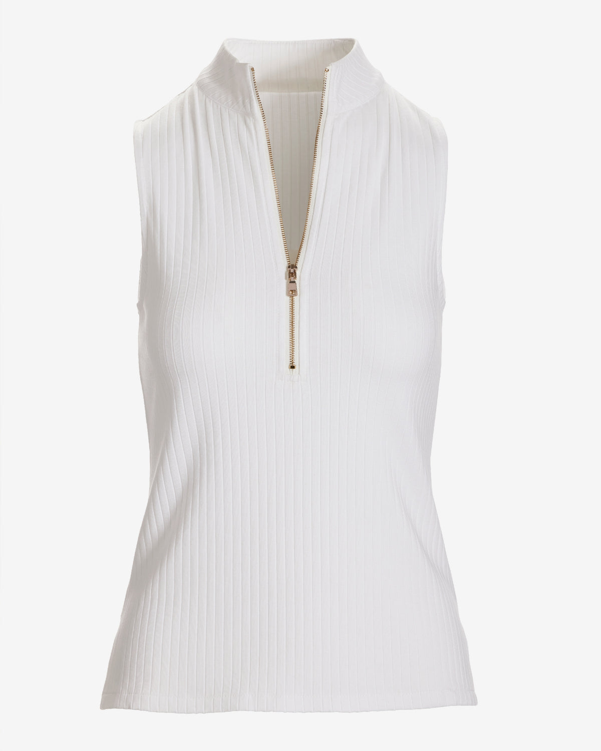 Ribbed Half Zip Up Tank Pure White