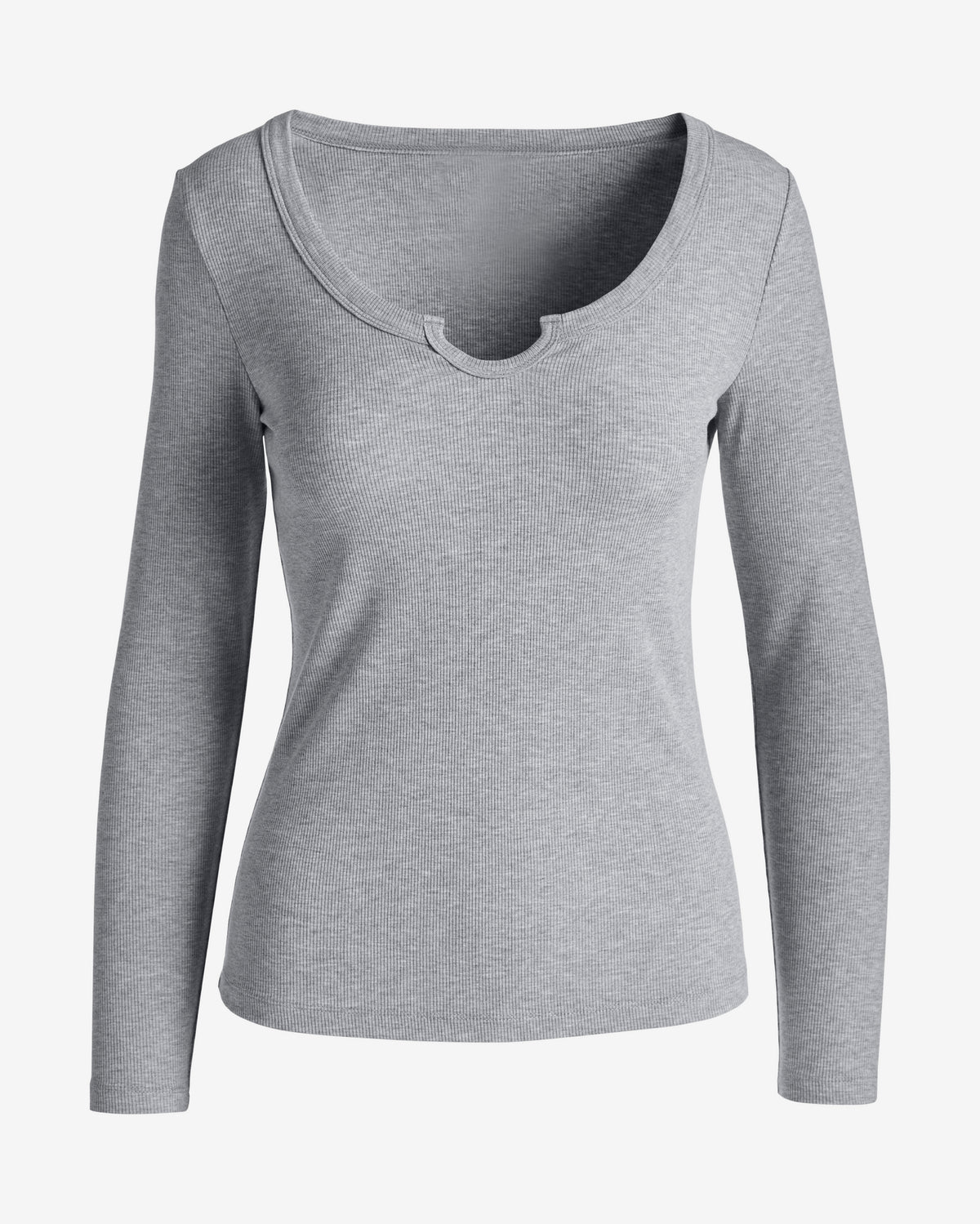 So Essential Notch Knit Long Sleeve Knit Top Heather Gray