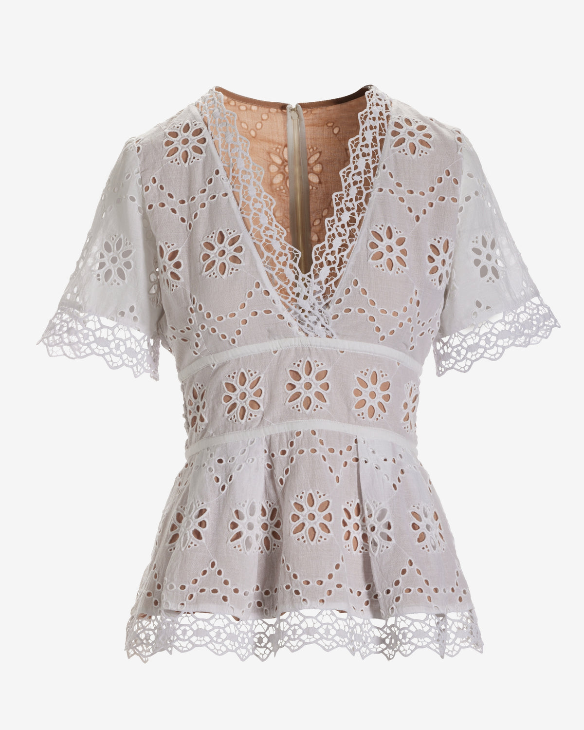 Exploded Eyelet Peplum Blouse White