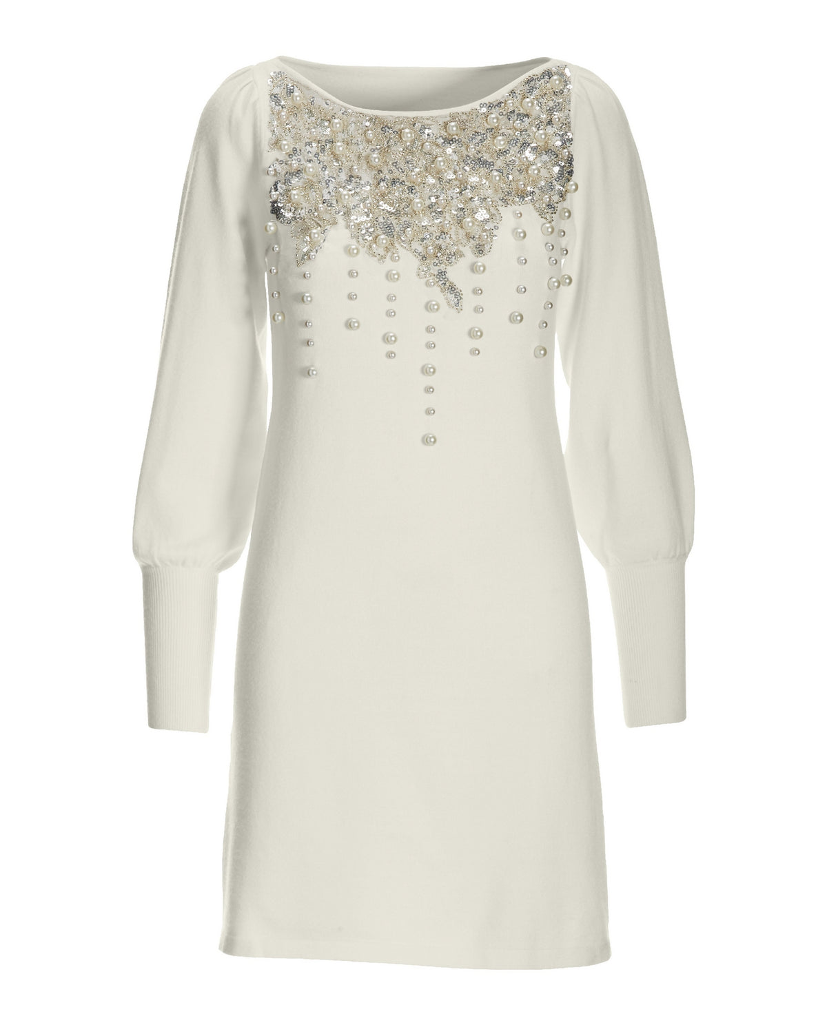Pearl Embellished Sweater Dress Off White