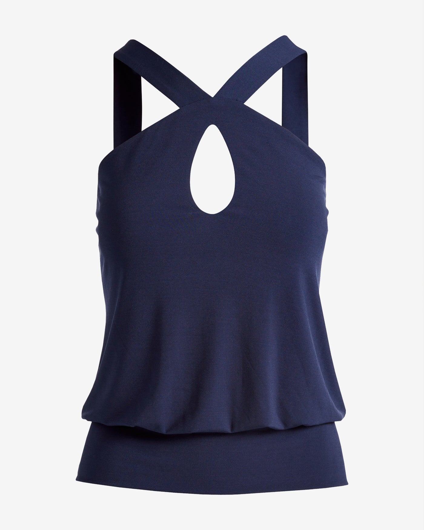 Keyhole Blouson Knit Top Navy