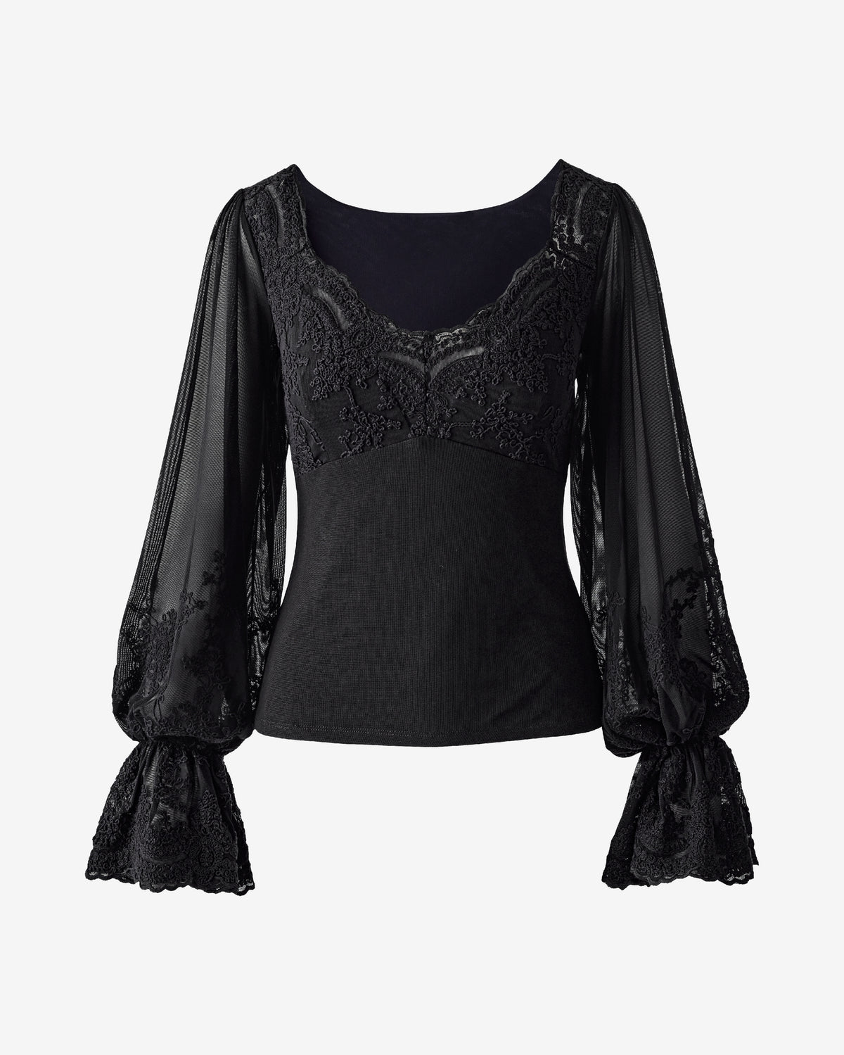 Lace Flounce Sleeve Top Proper Black