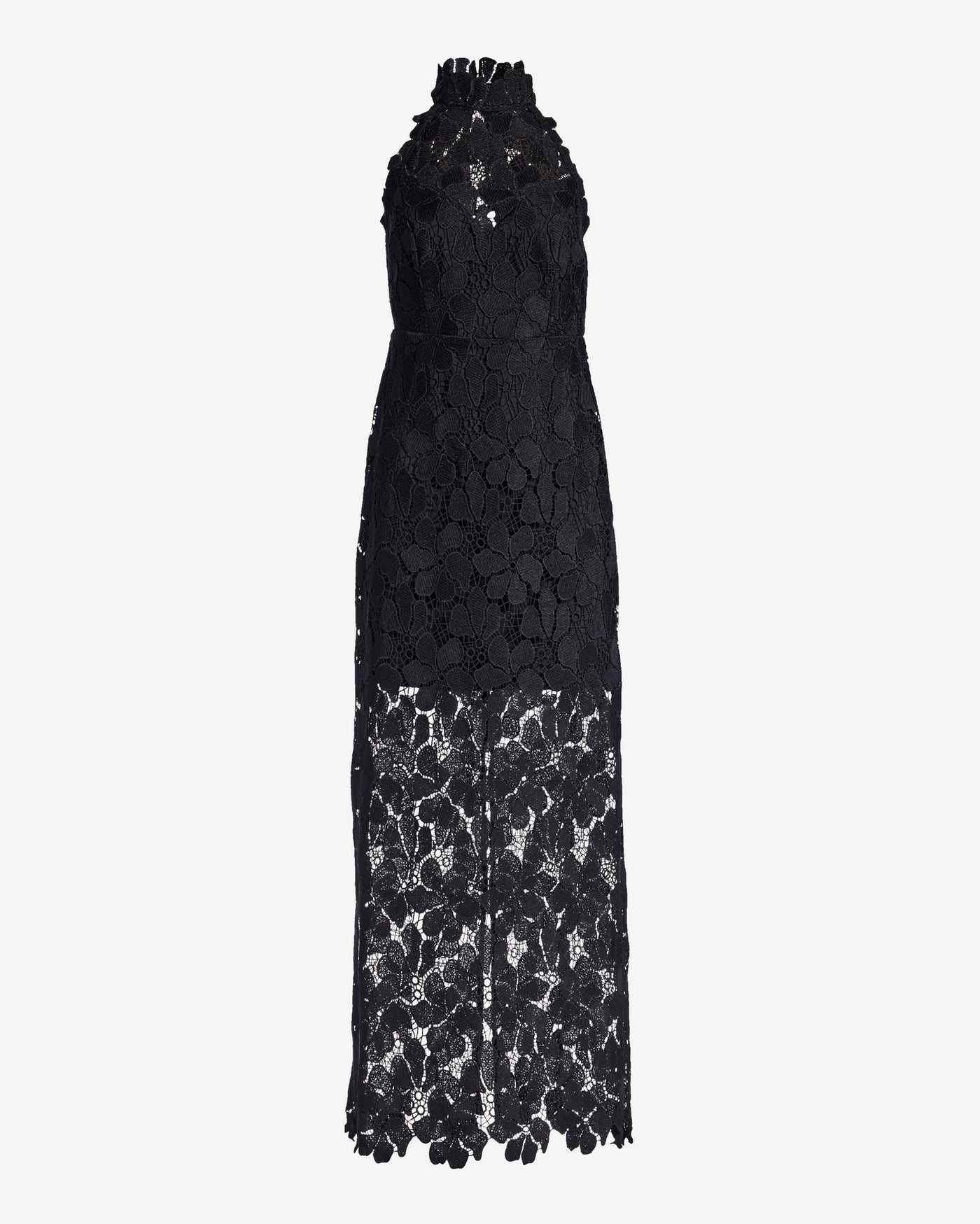 Scallop Detailed Lace Mock Neck Maxi Dress Black