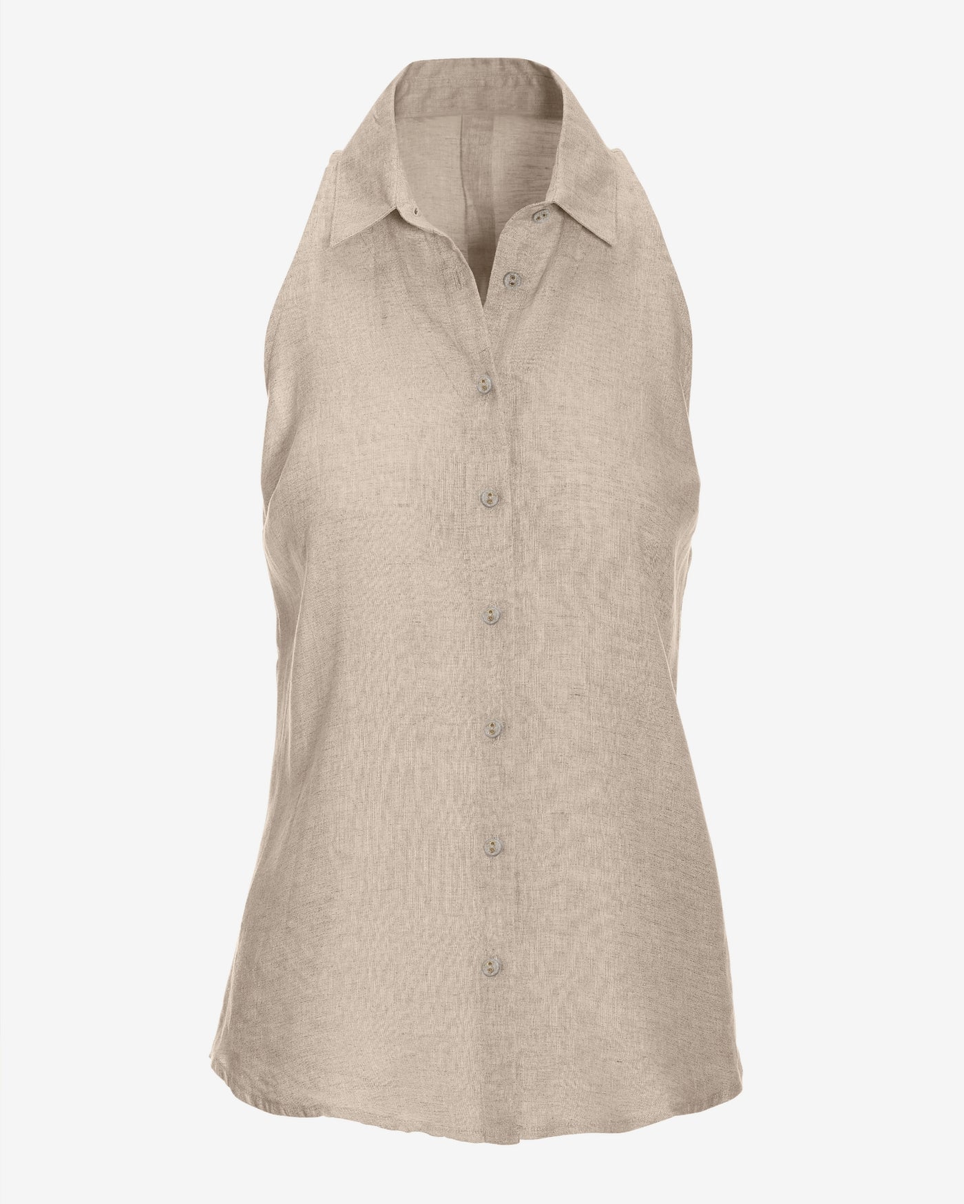 Linen Sleeveless Button-Front Shirt Flax