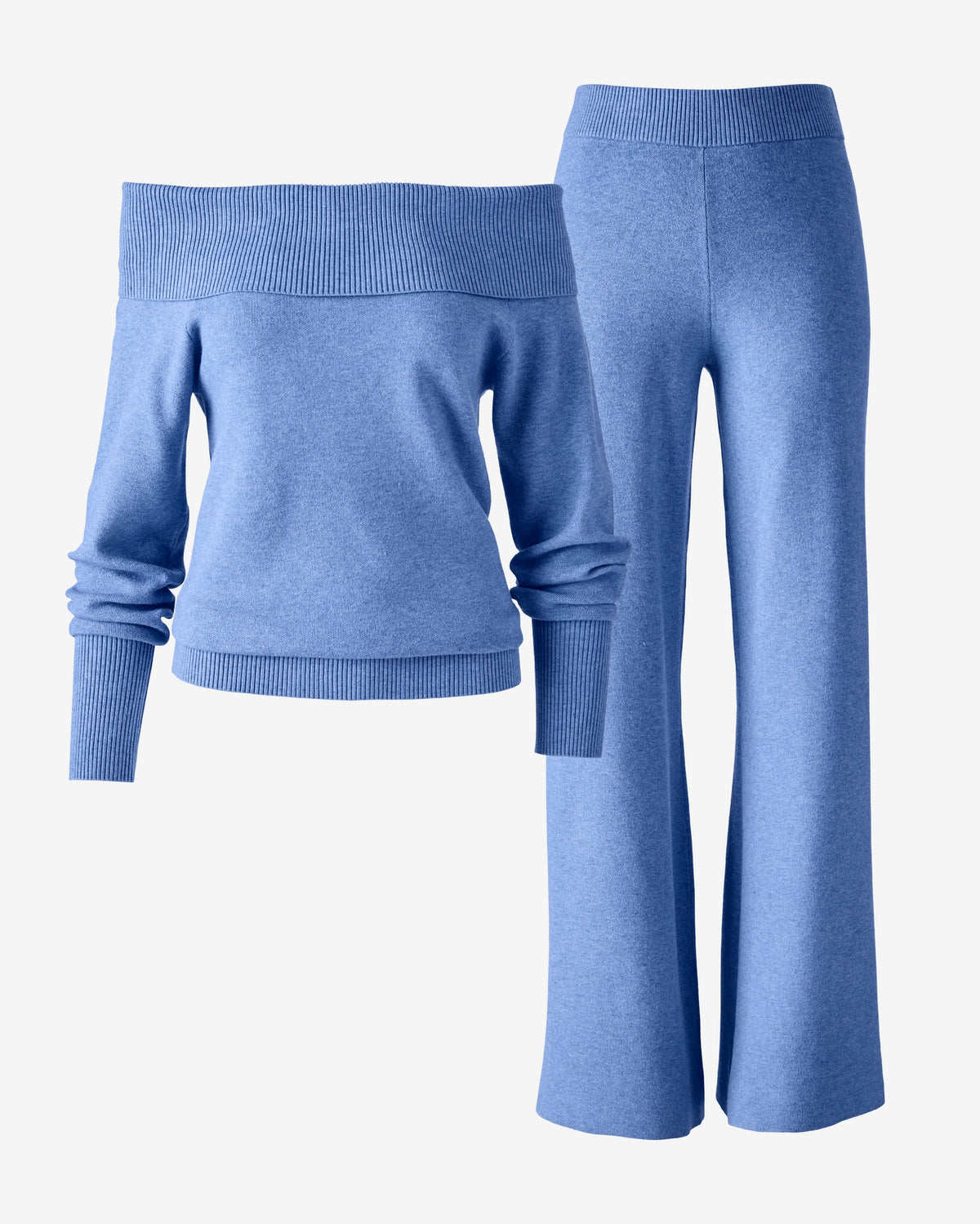Off Shoulder Sweater Set Hydrangea Blue