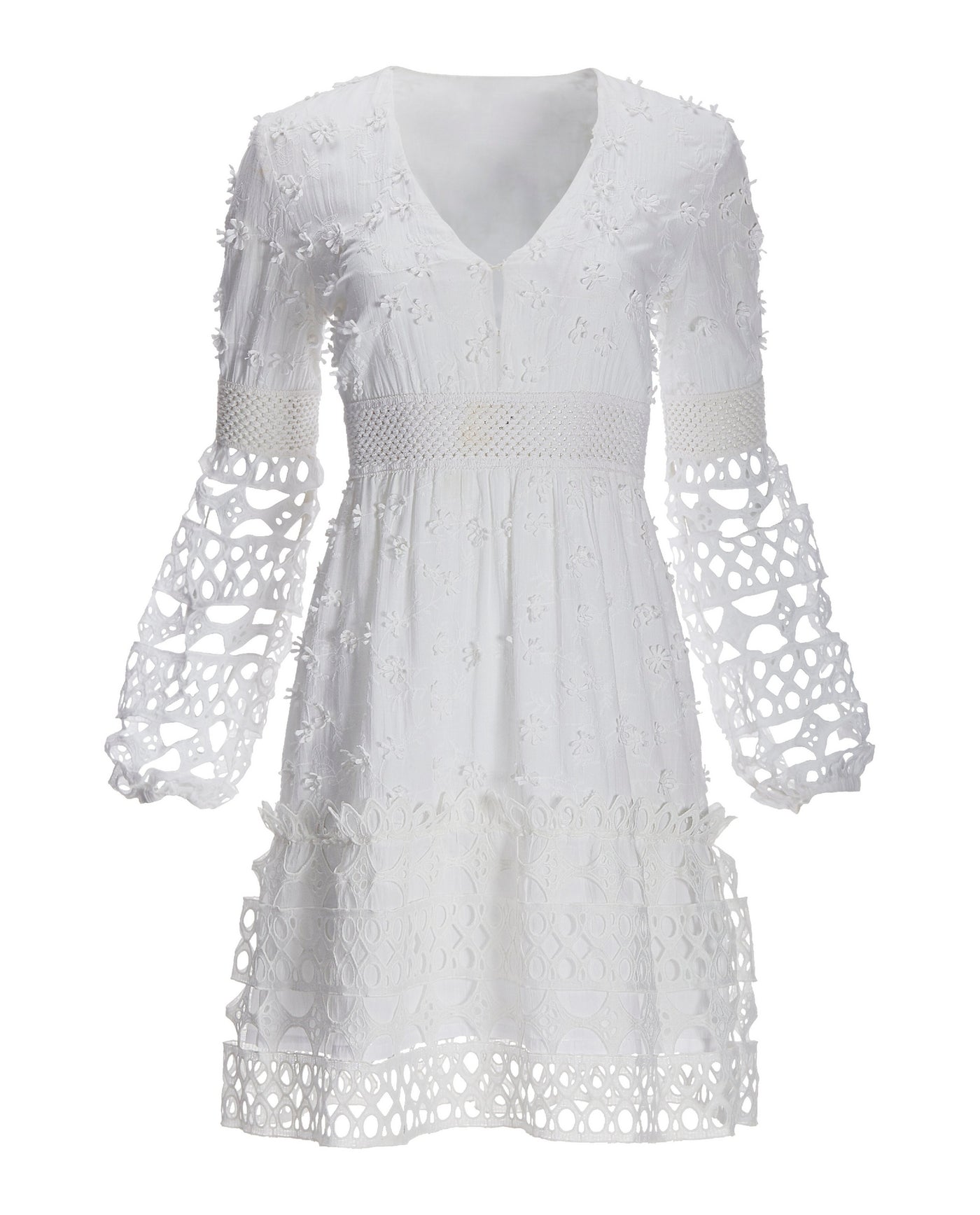 Mixed Media Short Dress White