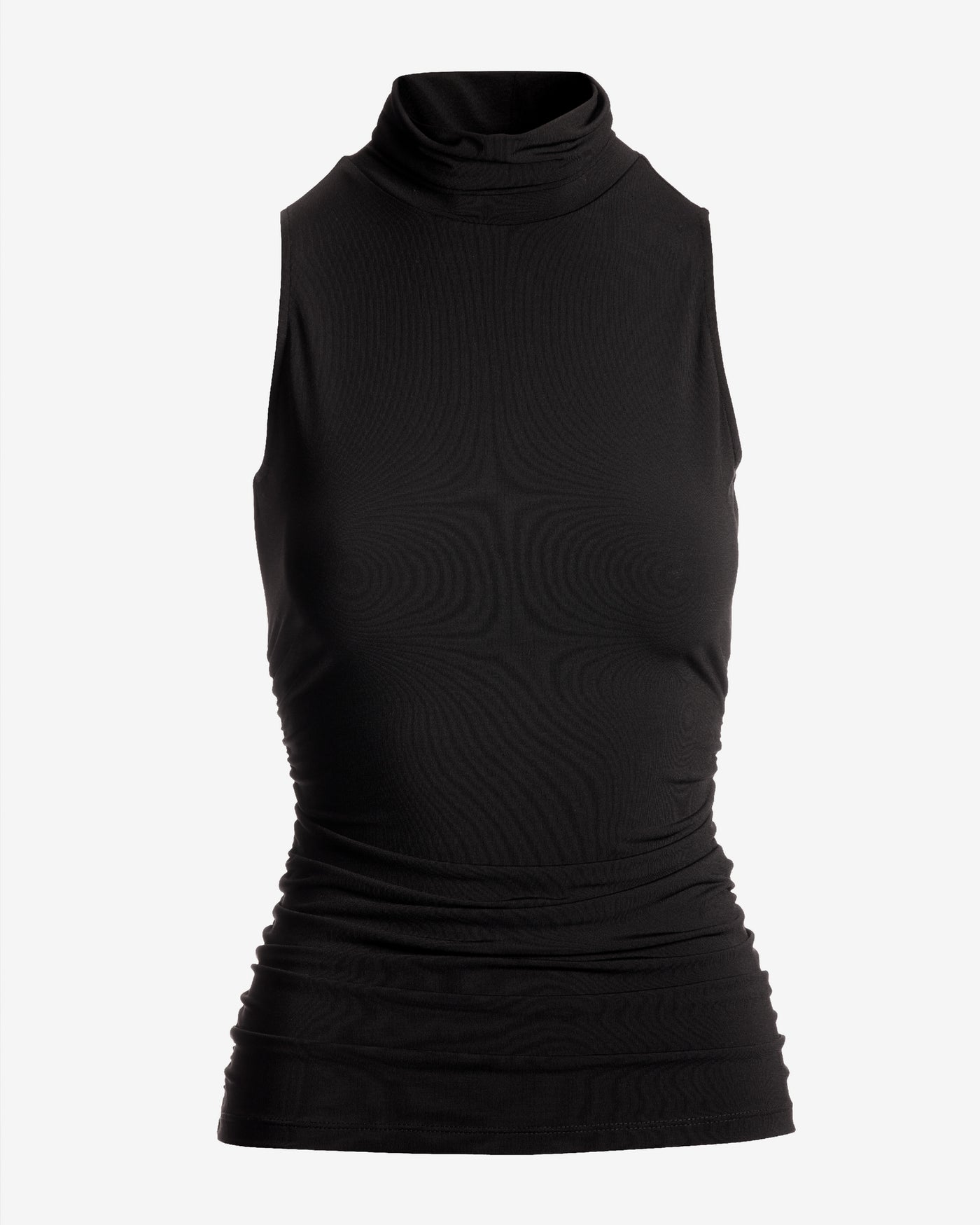 So Chic Sleeveless Ruched Turtleneck Knit Top Proper Black