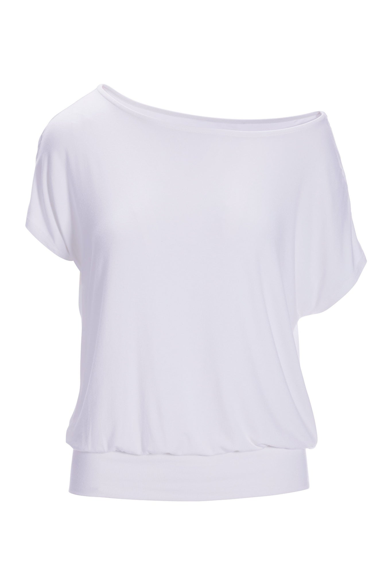 Slouchy Short-Sleeve Blouson Knit Top White