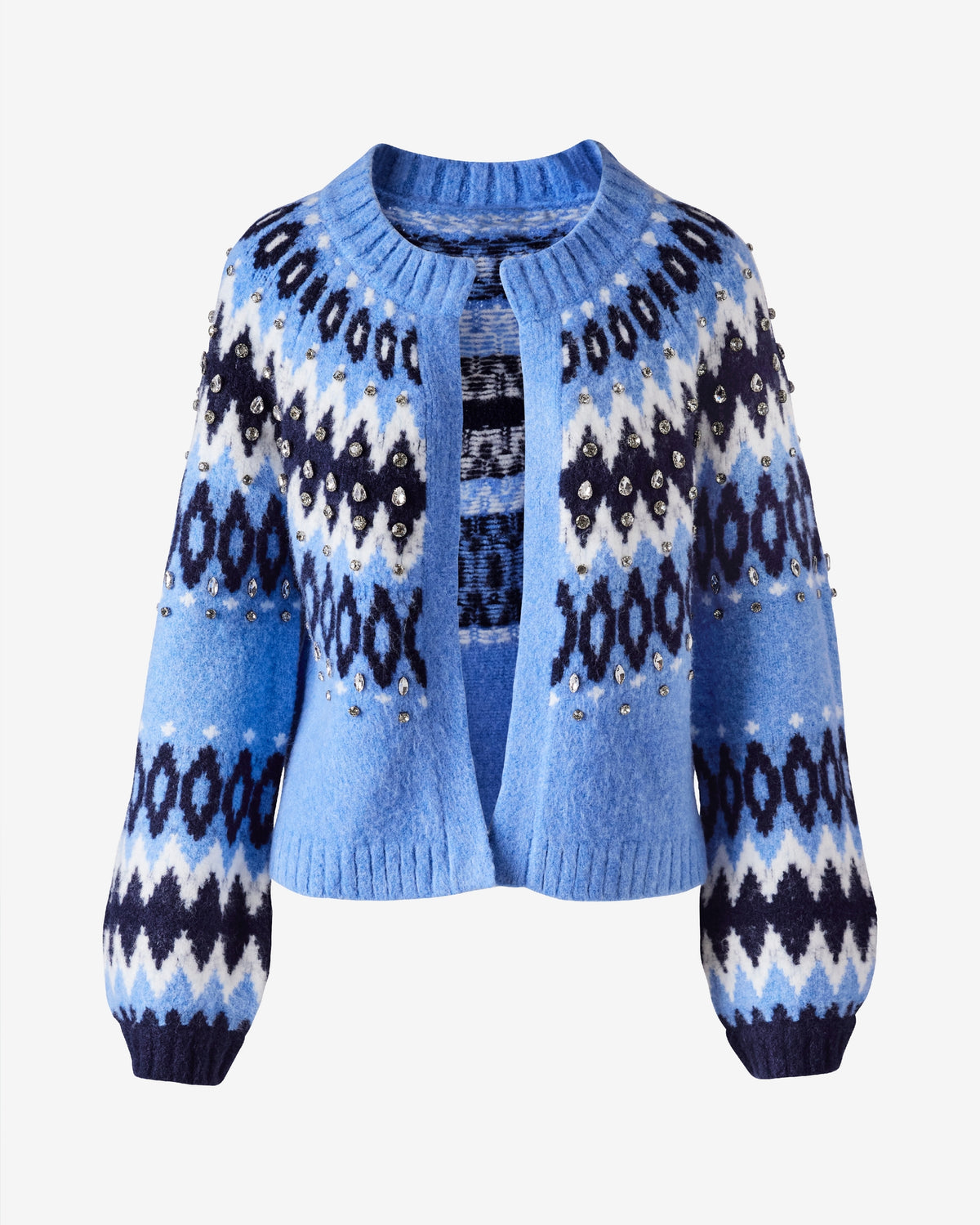 Embellished Fair Isle Open Cardigan Blue Multi