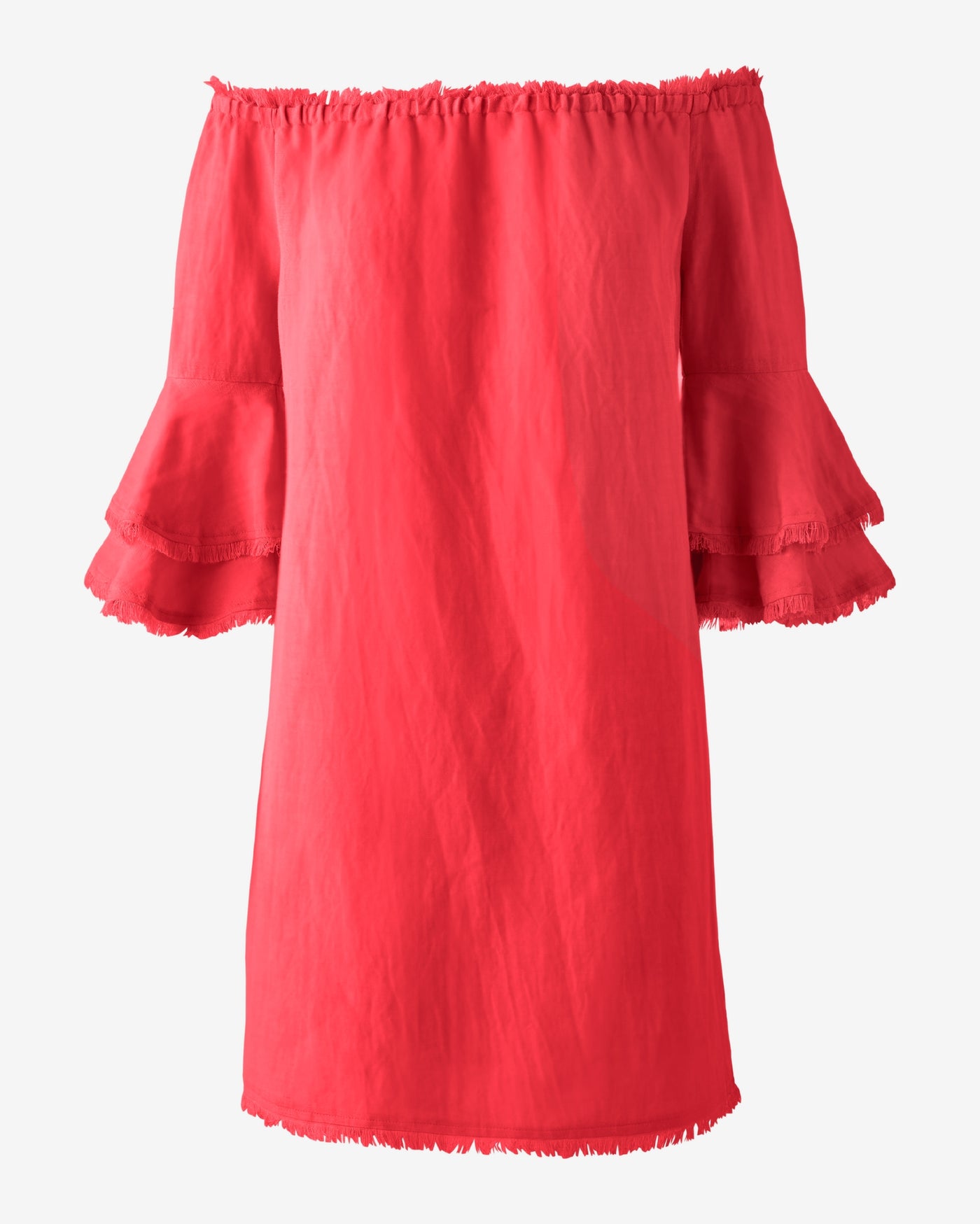 Linen Off The Shoulder Tiered Sleeve Shift Dress Hibiscus