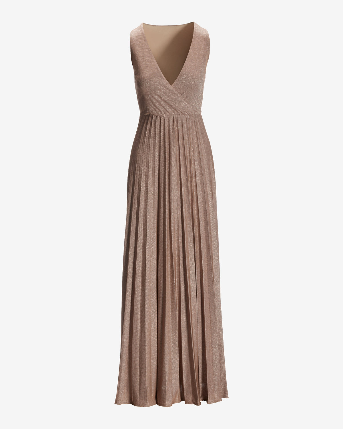 Shimmer Knit Pleated Maxi Dress Tan
