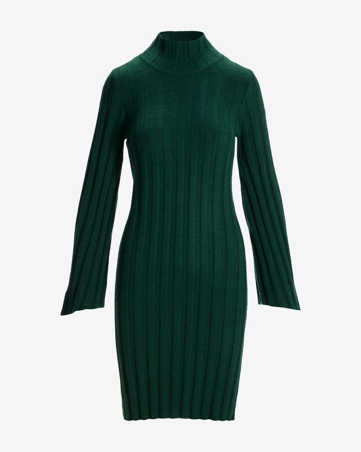 Turtleneck Bell Sleeve Wide Rib Sweater Dress Deep Emerald
